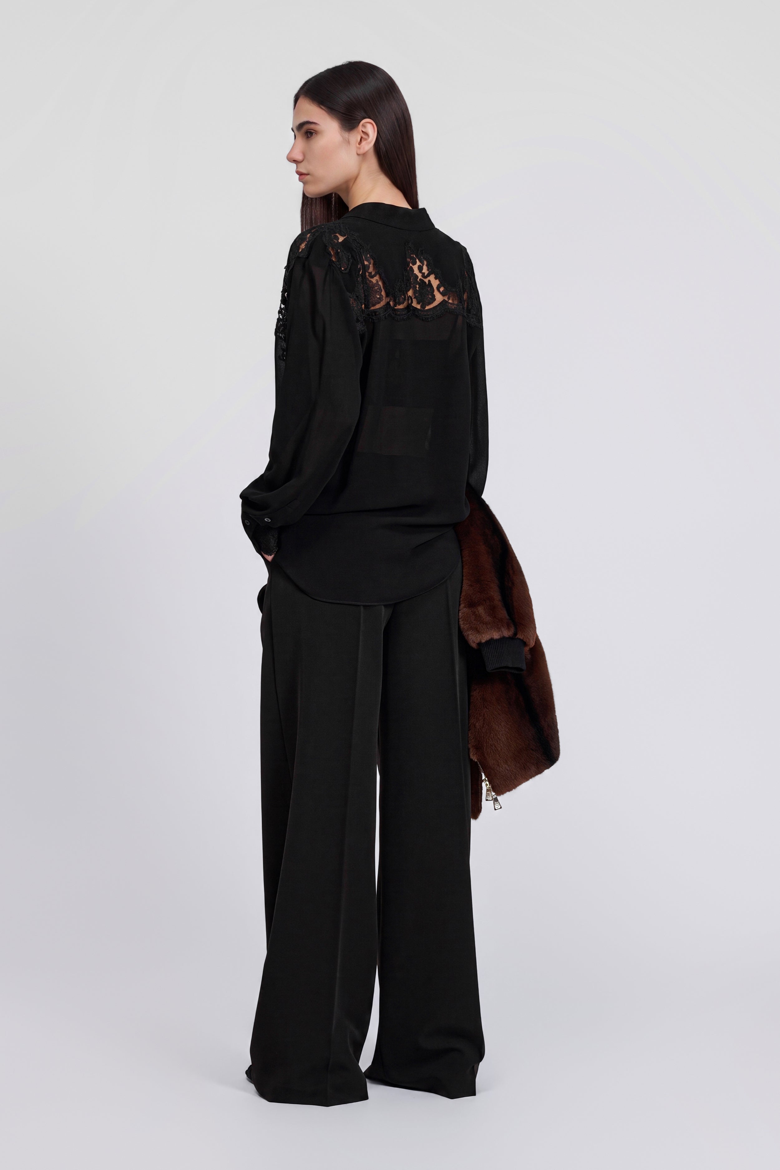 GEORGETTE SHIRT WITH LACE AND RHINESTONES