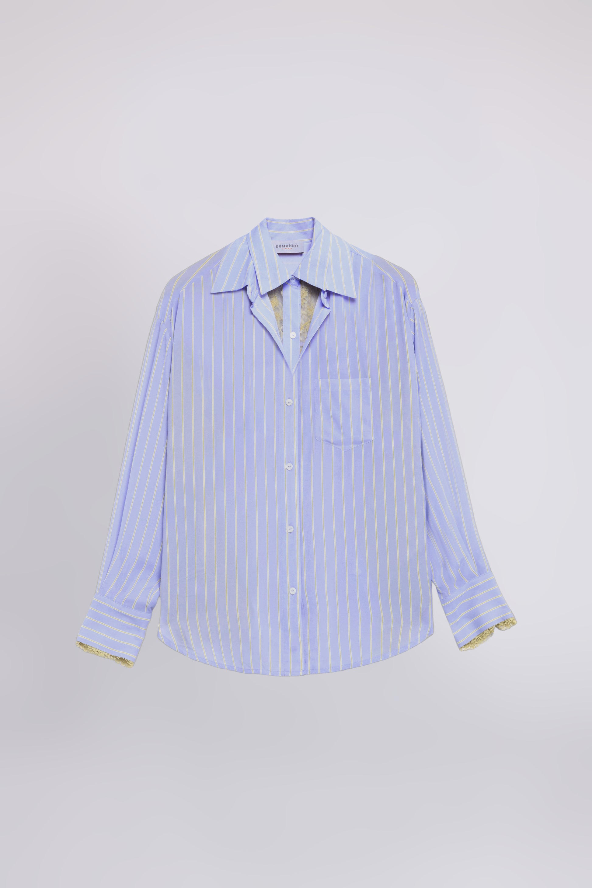 CAMICIA  A RIGHE CON DOPPIO COLLETTO E INSERTO IN PIZZO
