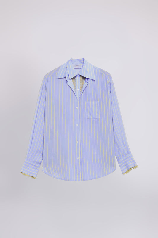 CAMICIA  A RIGHE CON DOPPIO COLLETTO E INSERTO IN PIZZO