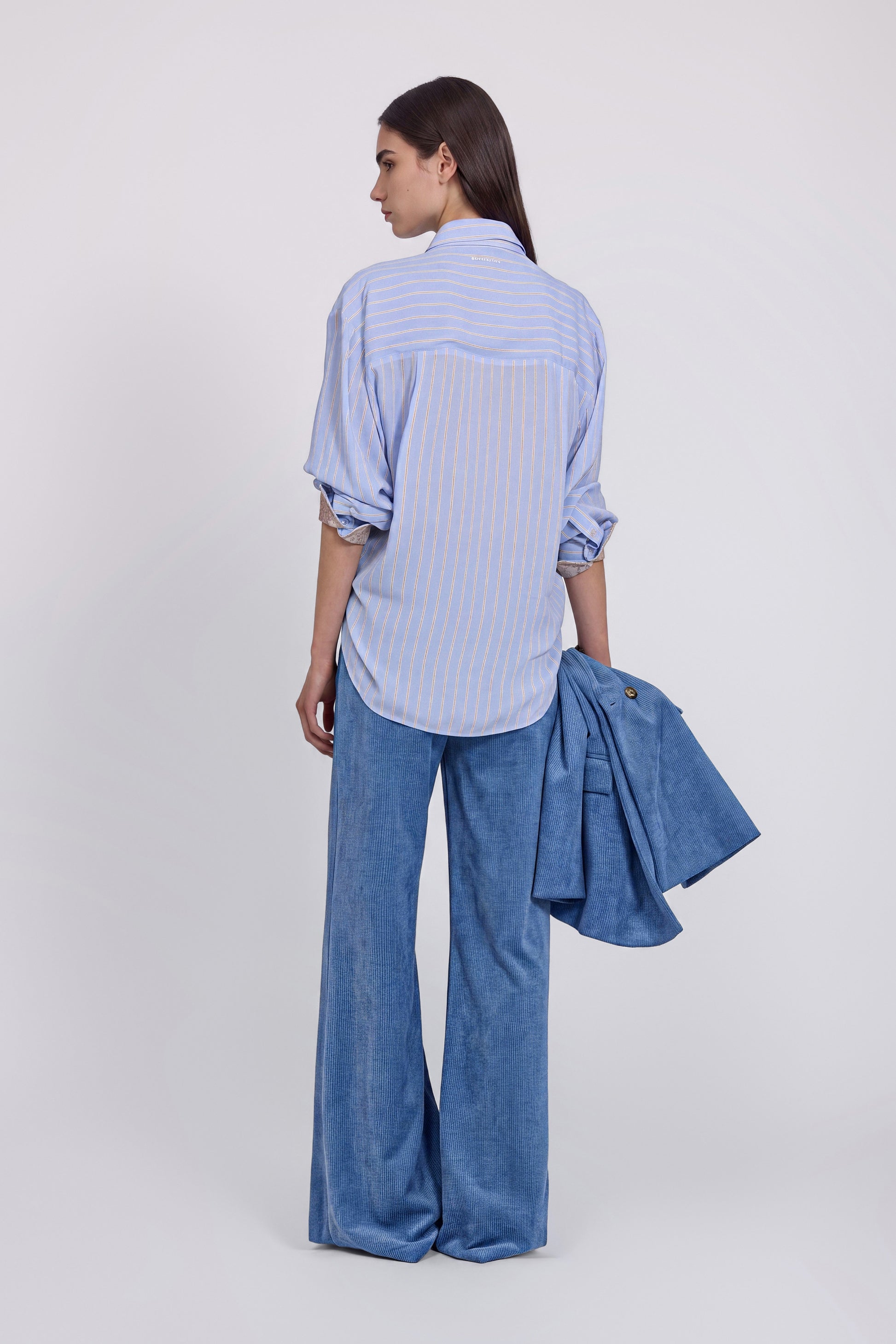 CAMICIA  A RIGHE CON DOPPIO COLLETTO E INSERTO IN PIZZO