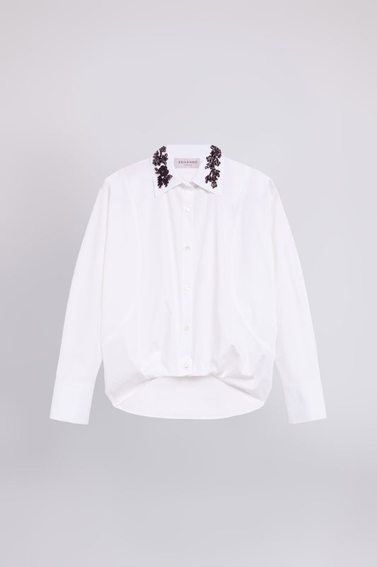 CHEMISE EN POPELINE AVEC COL BIJOU