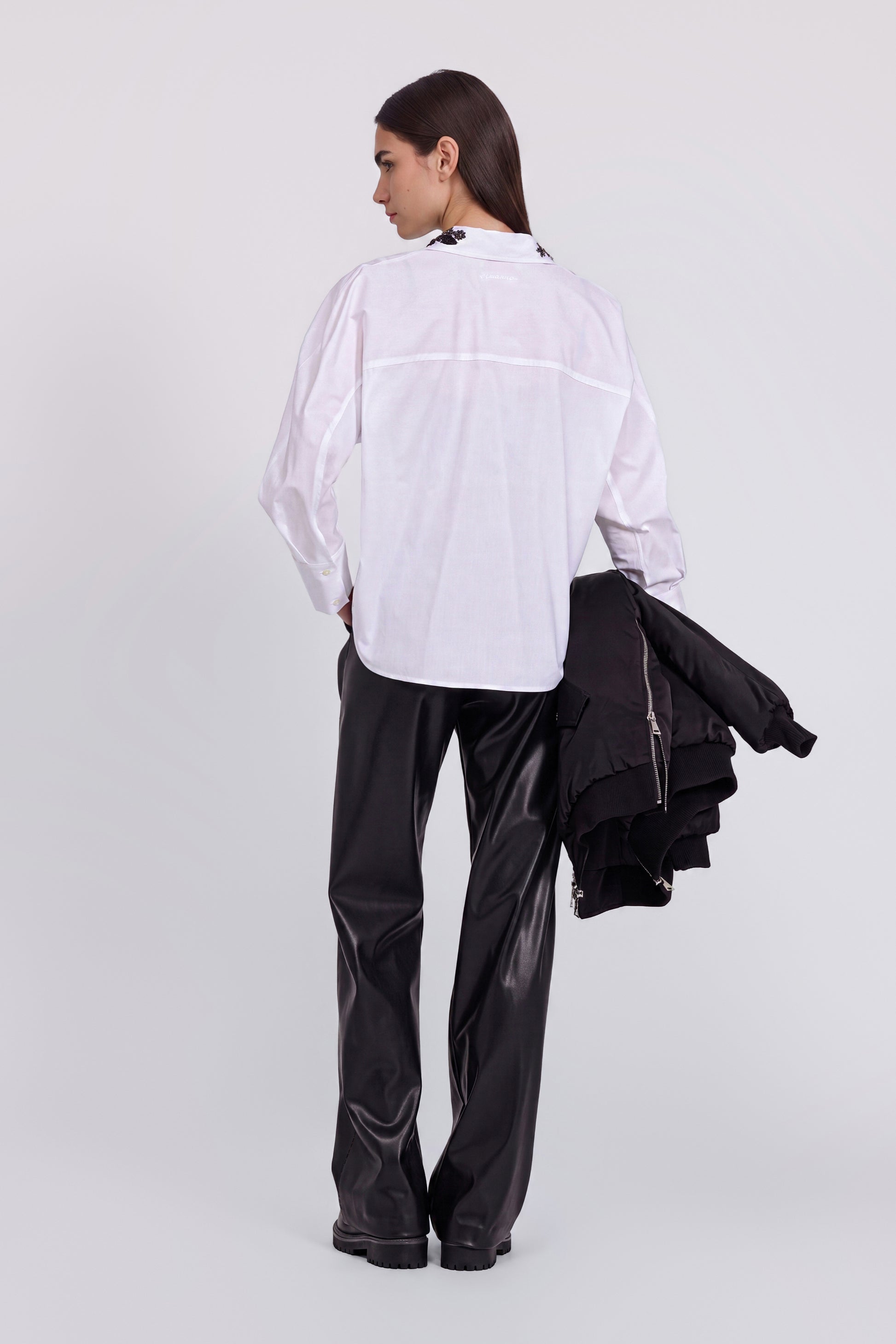 POPELINE SHIRT WITH JEWEL COLLAR