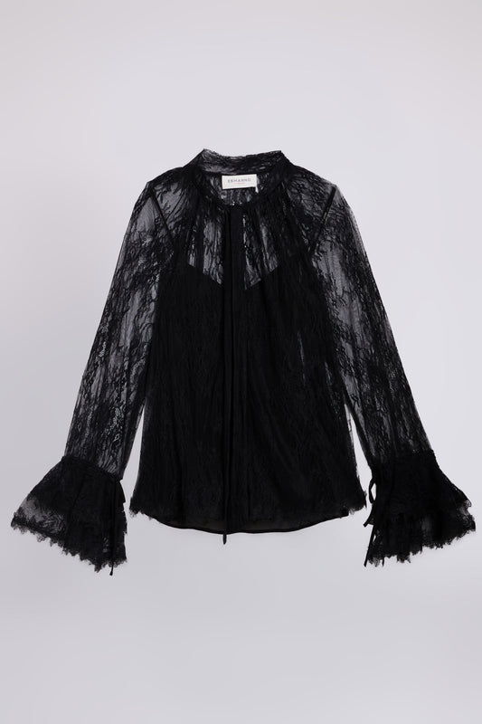 LACE BLOUSE WITH BOW AND RUFFLES