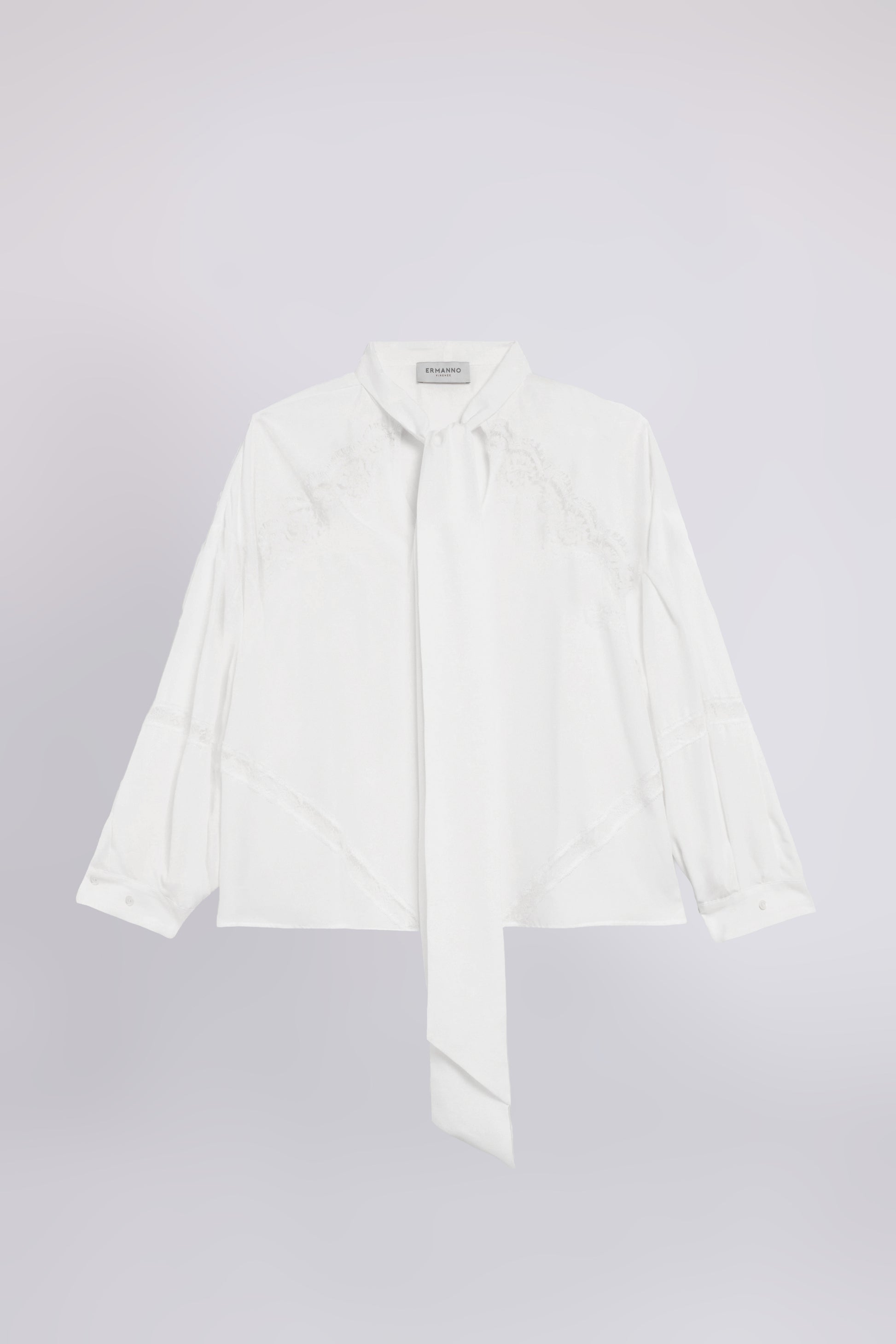BLUSA AMPIA CON FIOCCO E INSERTI IN PIZZO