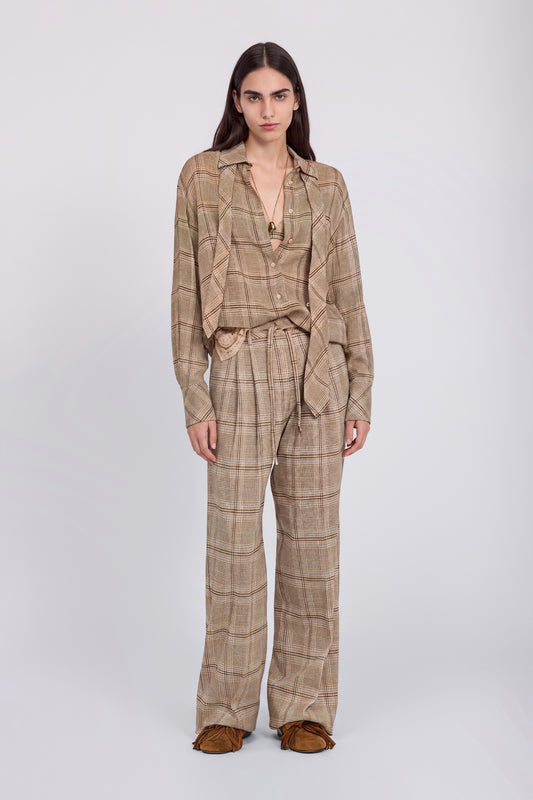 CAMICIA IN GEORGETTE PRINCIPE DI GALLES CON CRAVATTA E PIZZO RICAMATO