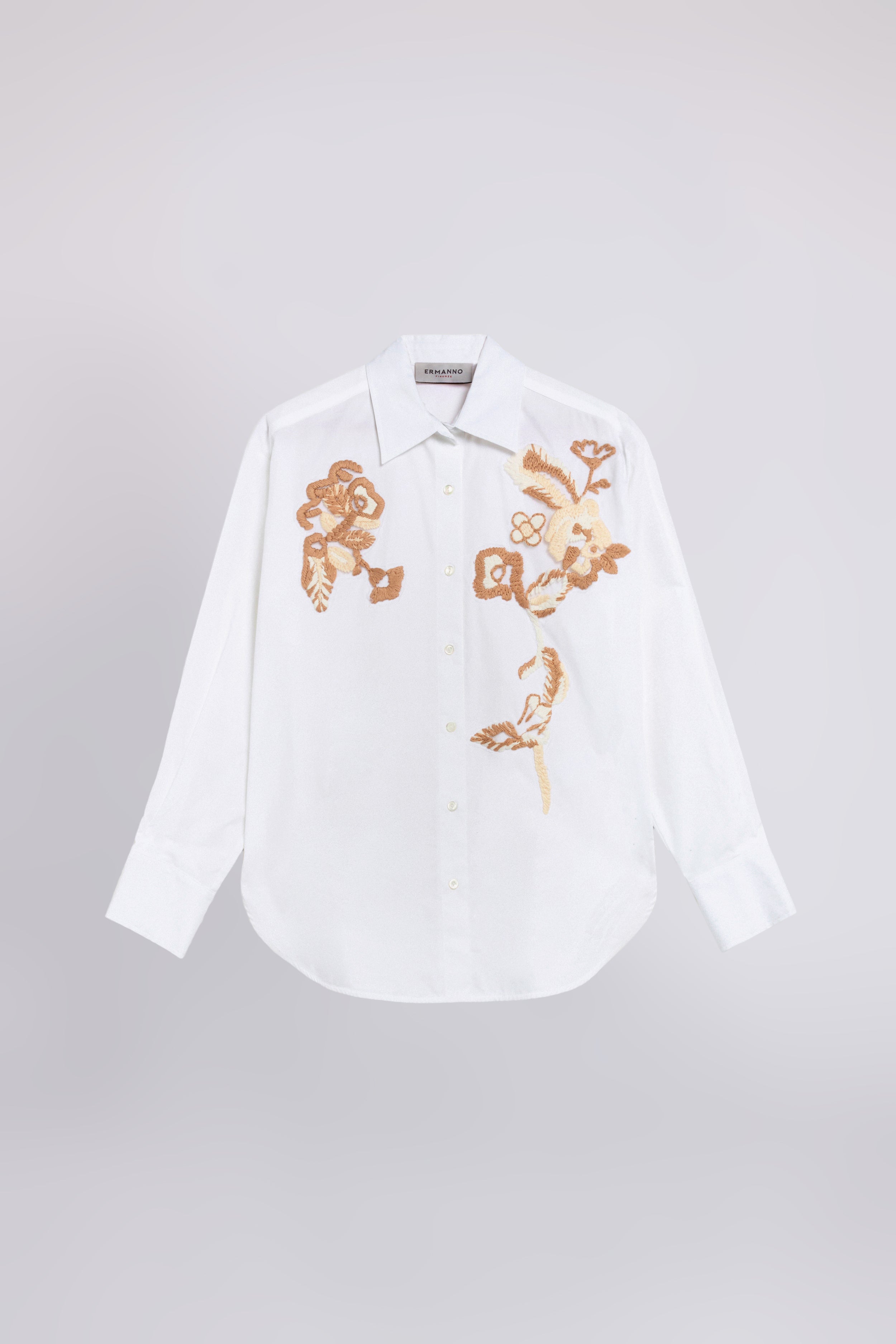 CAMICIA IN POPELINE CON RICAMI FLOREALI
