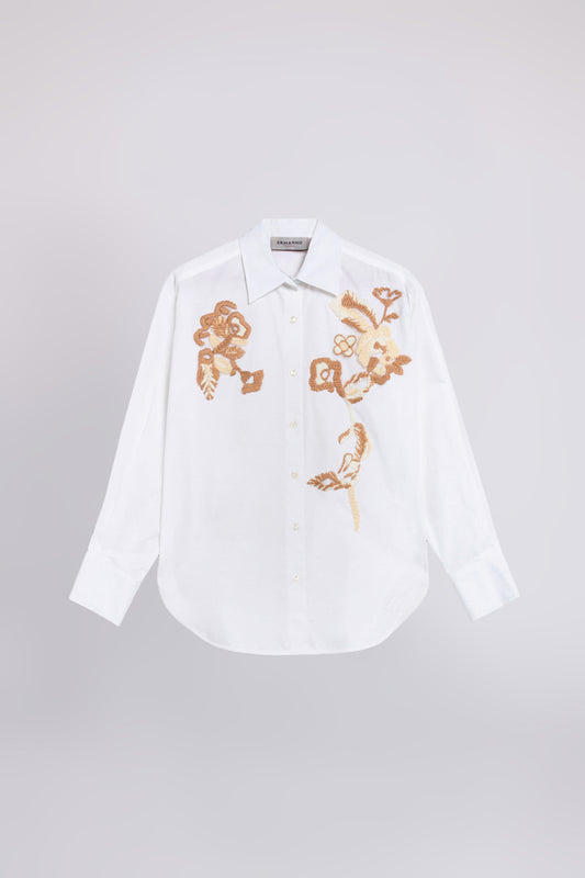 CHEMISE EN POPELINE AVEC BRODERIES FLORALS