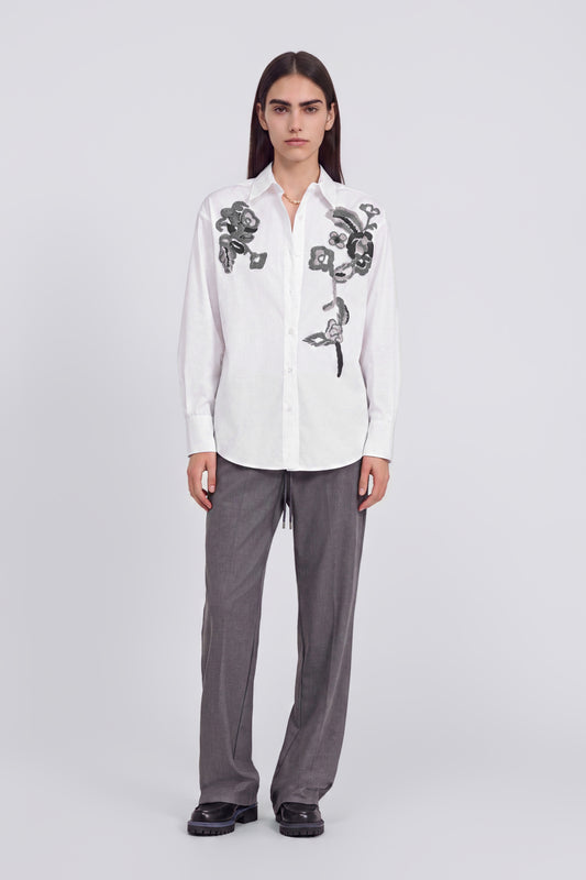 POPELINE SHIRT WITH FLORAL NEEDLEWORK