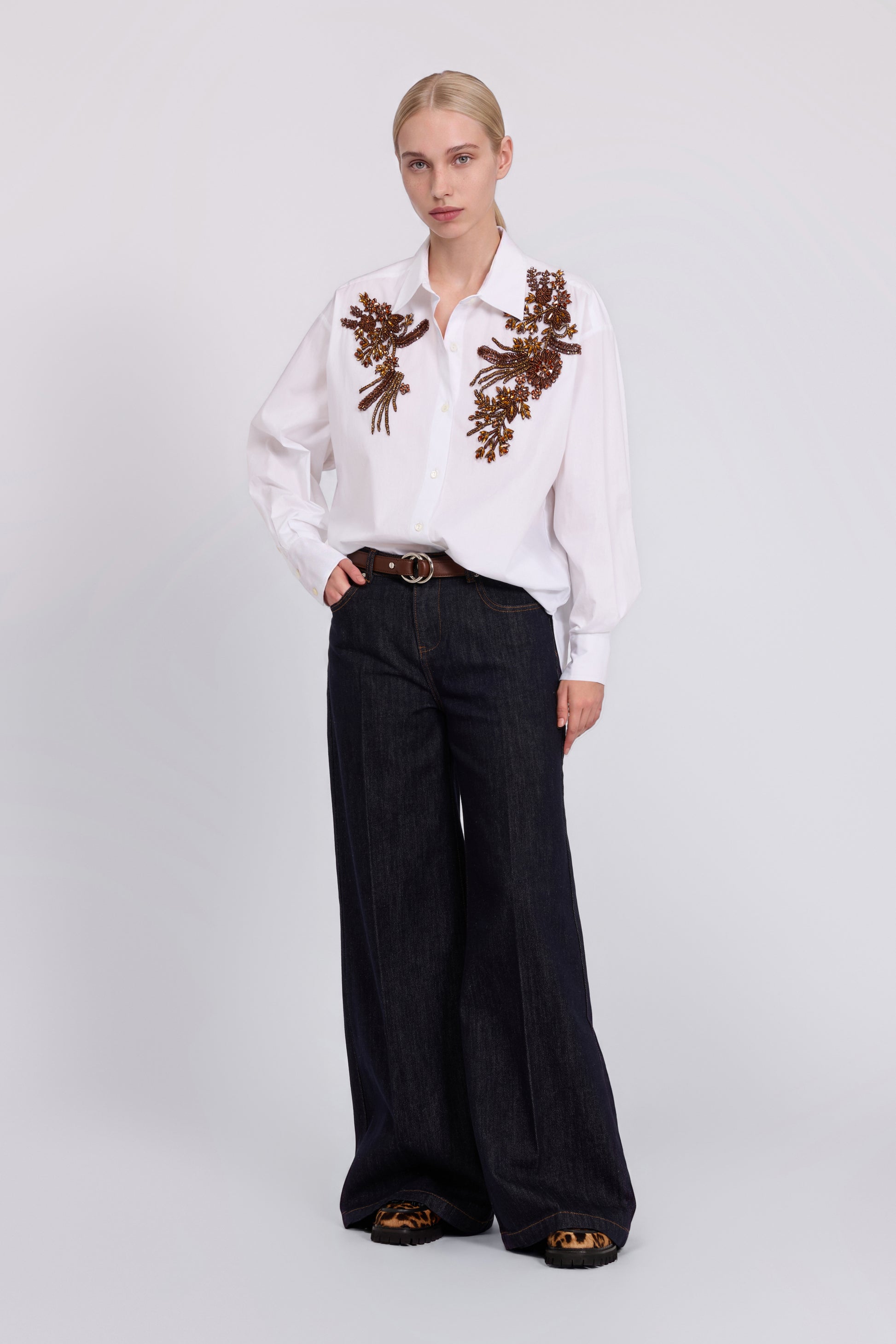 POPELINE SHIRT WITH JEWEL EMBROIDERIES