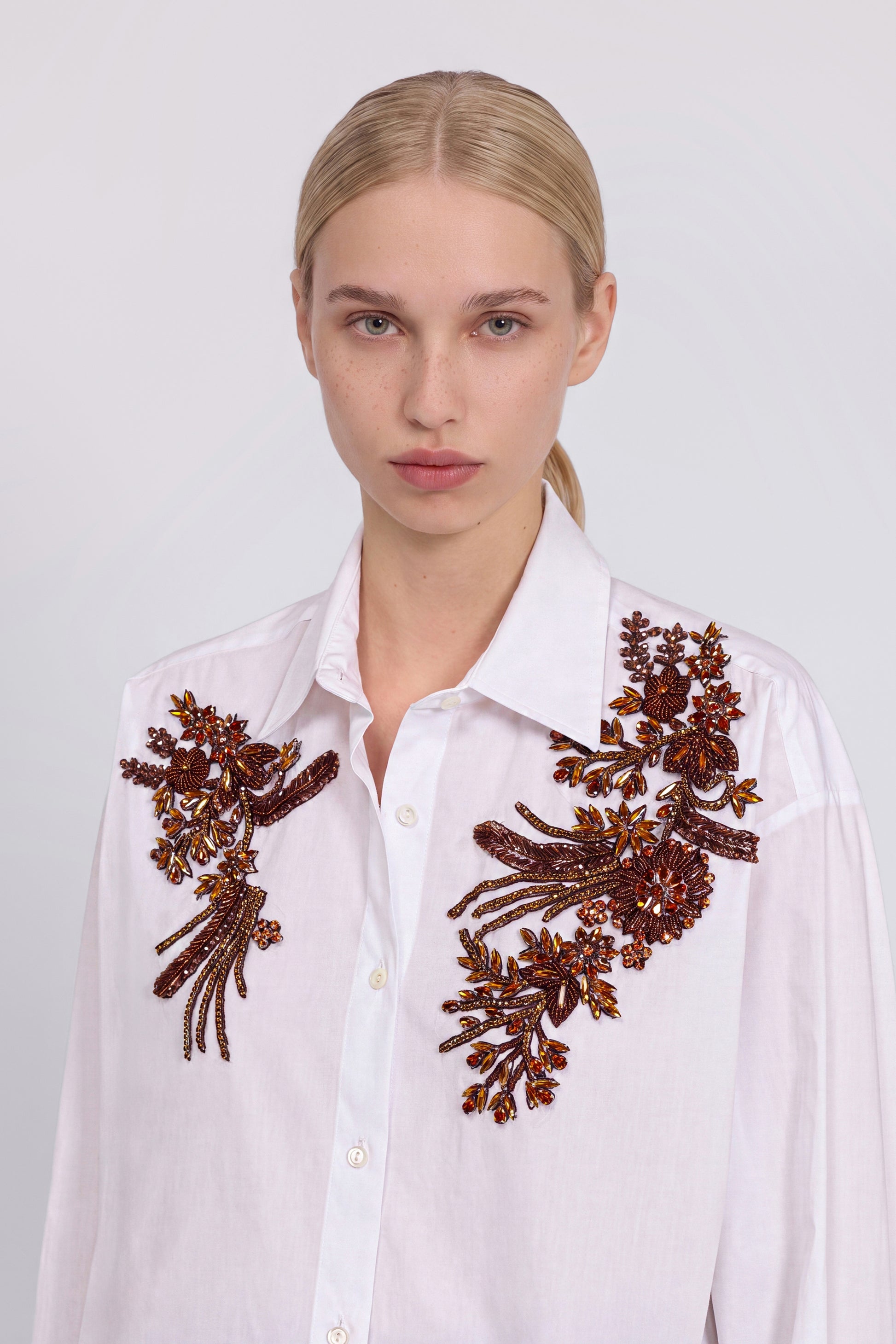 POPELINE SHIRT WITH JEWEL EMBROIDERIES