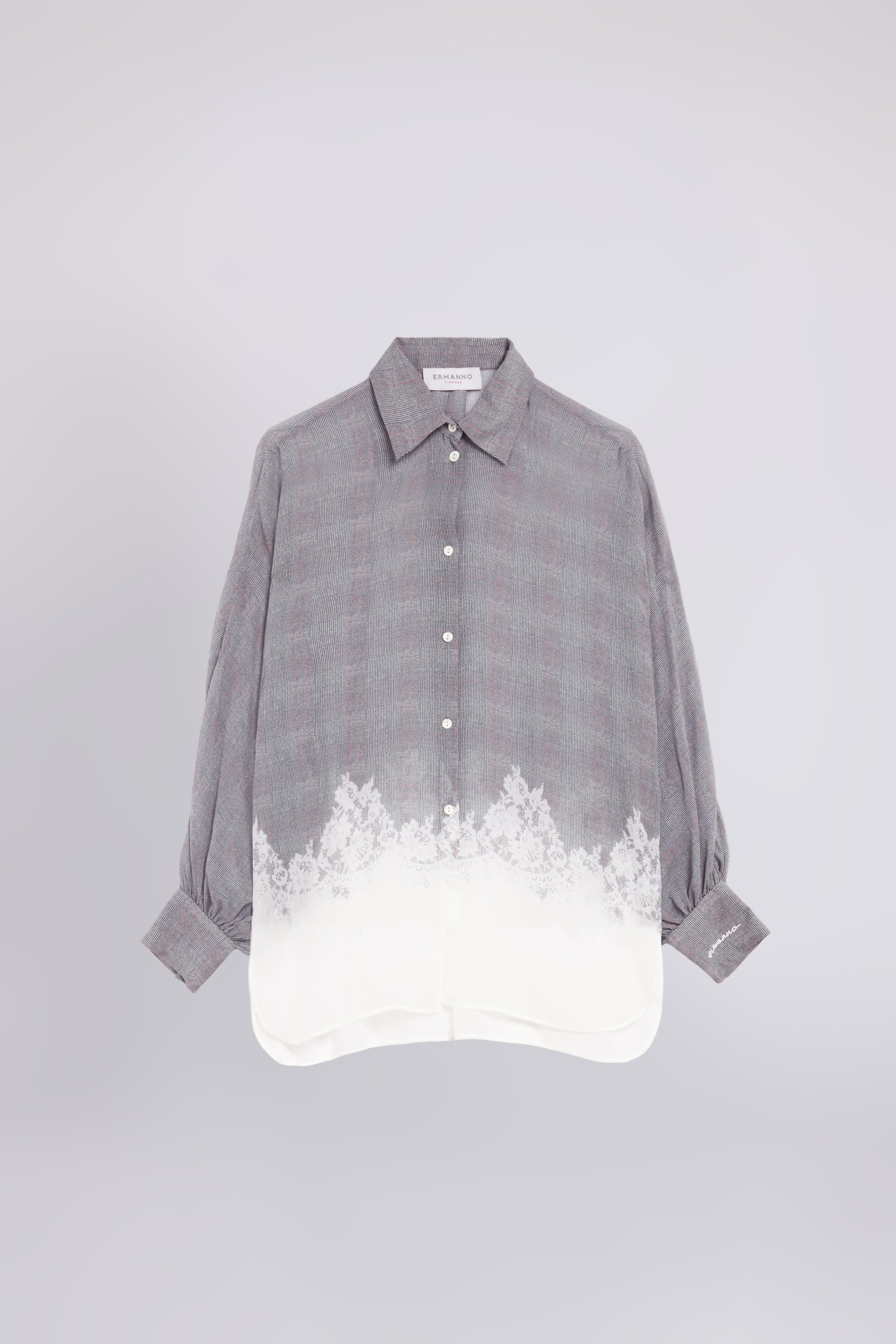 CHEMISE À CARREAUX MÈLANGE EN GEORGETTE AVEC IMPRIMÉ DENTELLE