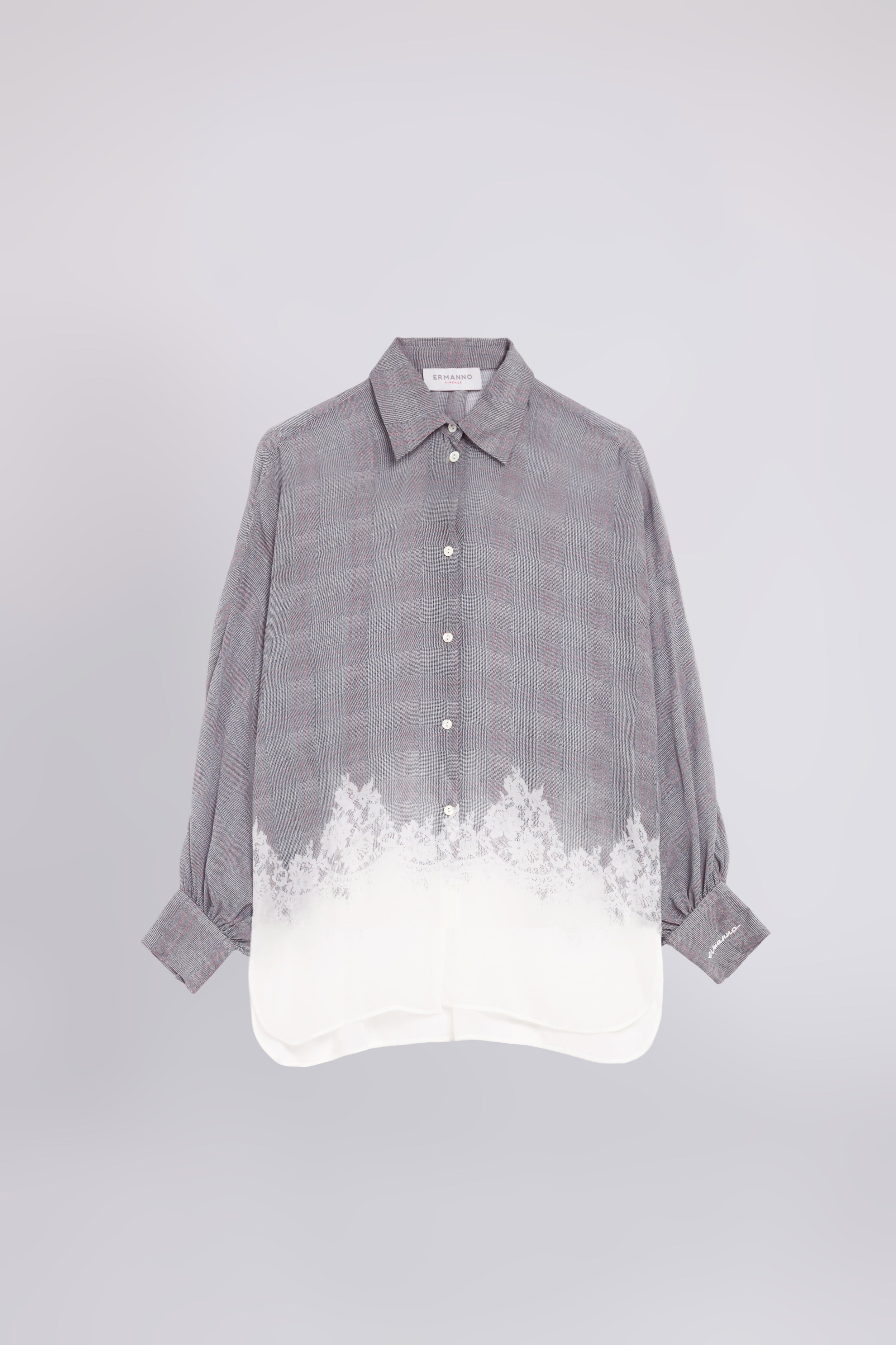 CHEMISE À CARREAUX MÈLANGE EN GEORGETTE AVEC IMPRIMÉ DENTELLE