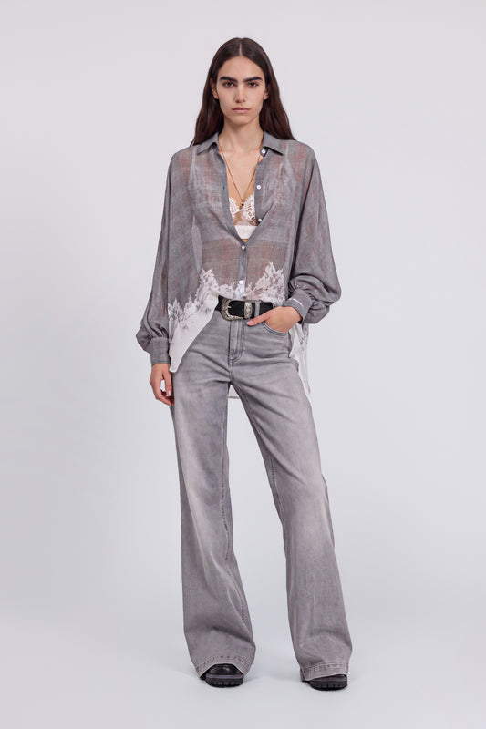 CAMICIA DI GEORGETTE STAMPA GALLES E PIZZO SFUMATA
