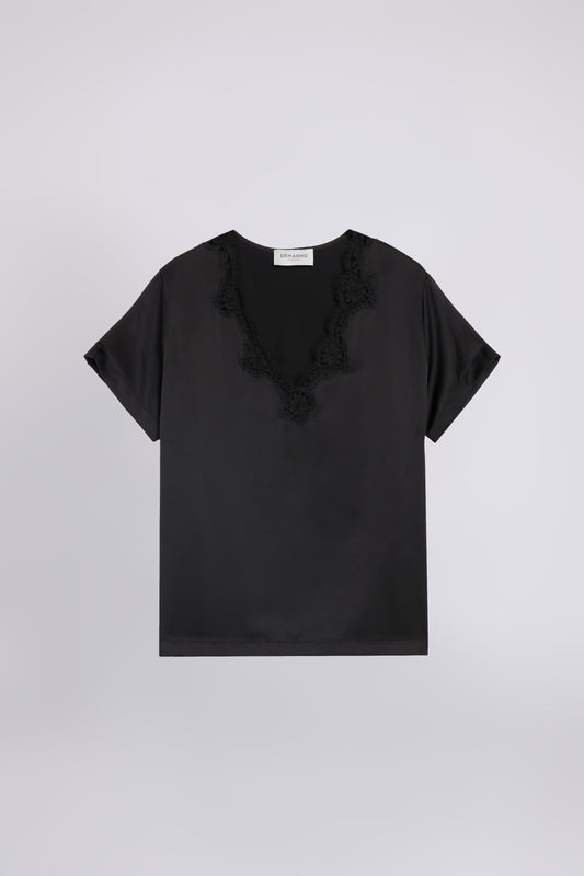 T-SHIRT IN RASO CON PIZZO RICAMATO