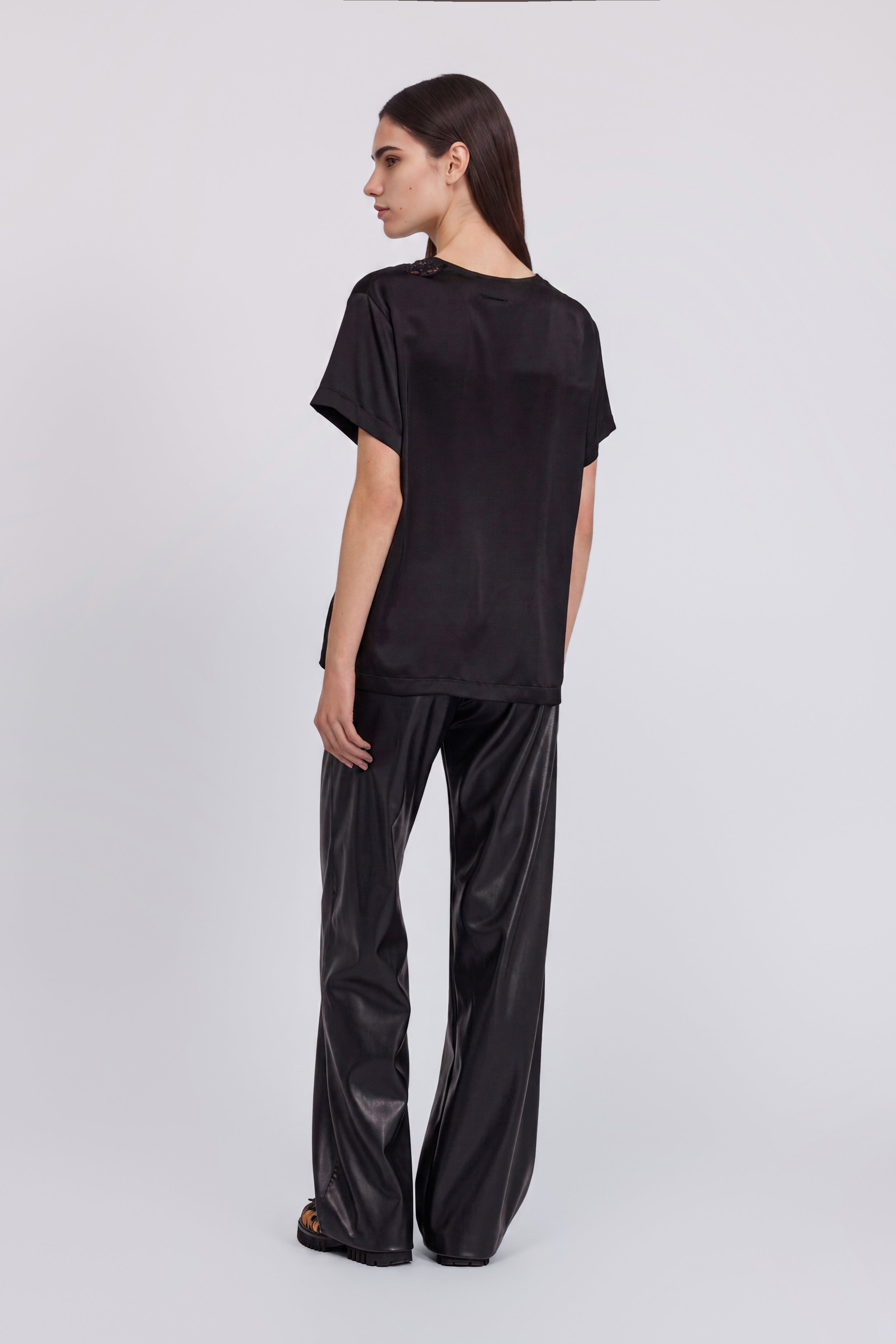 SATIN T-SHIRT WITH EMBROIDERED LACE