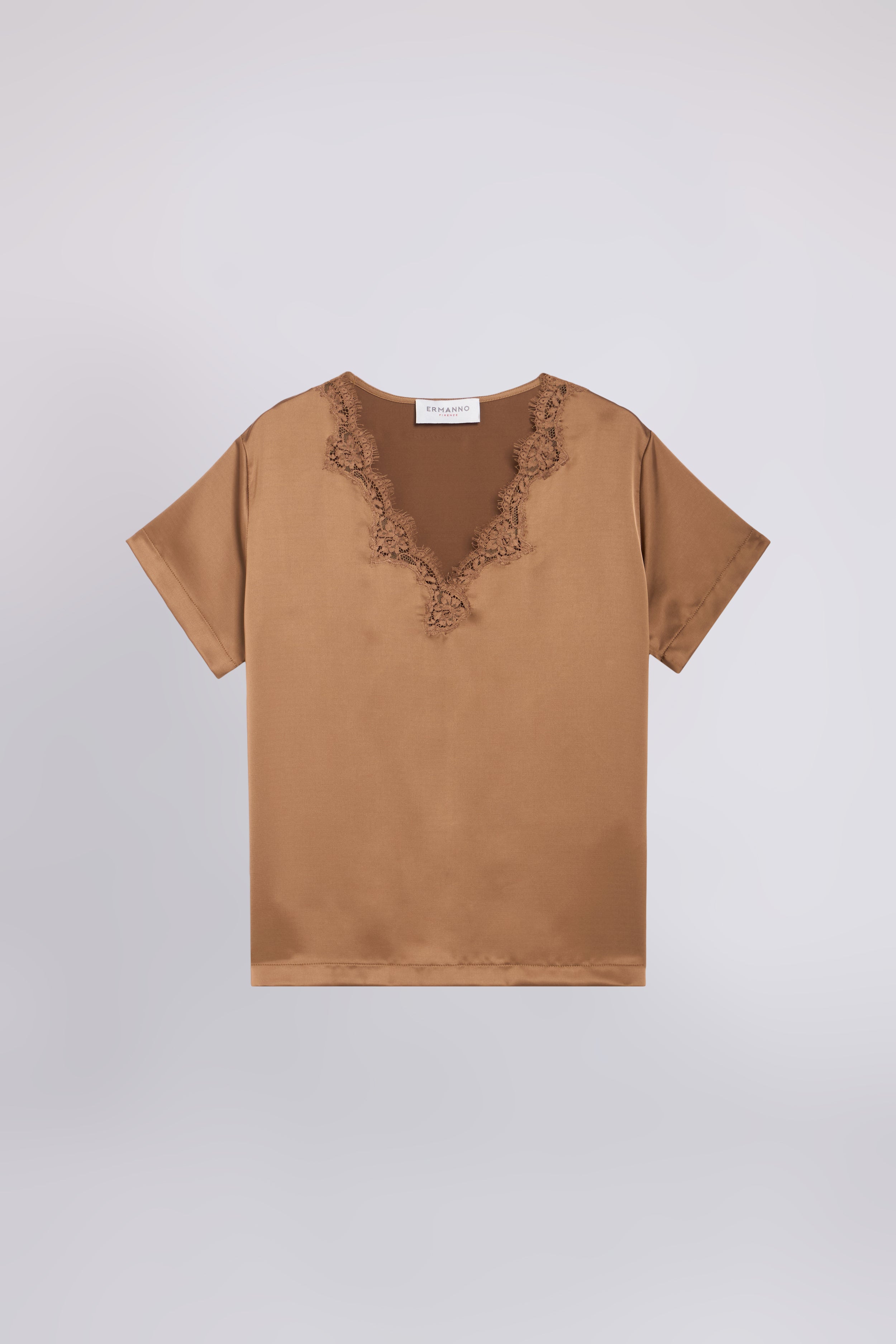 SATIN T-SHIRT WITH EMBROIDERED LACE