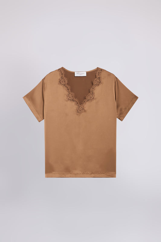 T-SHIRT EN SATIN AVEC DENTELLE BRODÉE