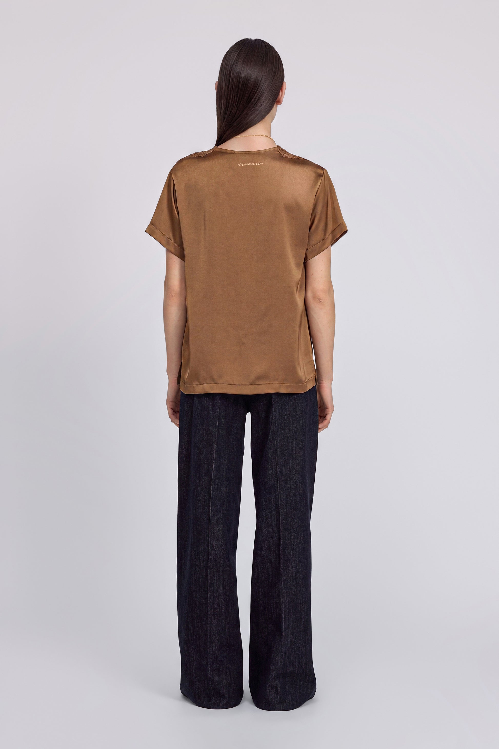 SATIN T-SHIRT WITH EMBROIDERED LACE