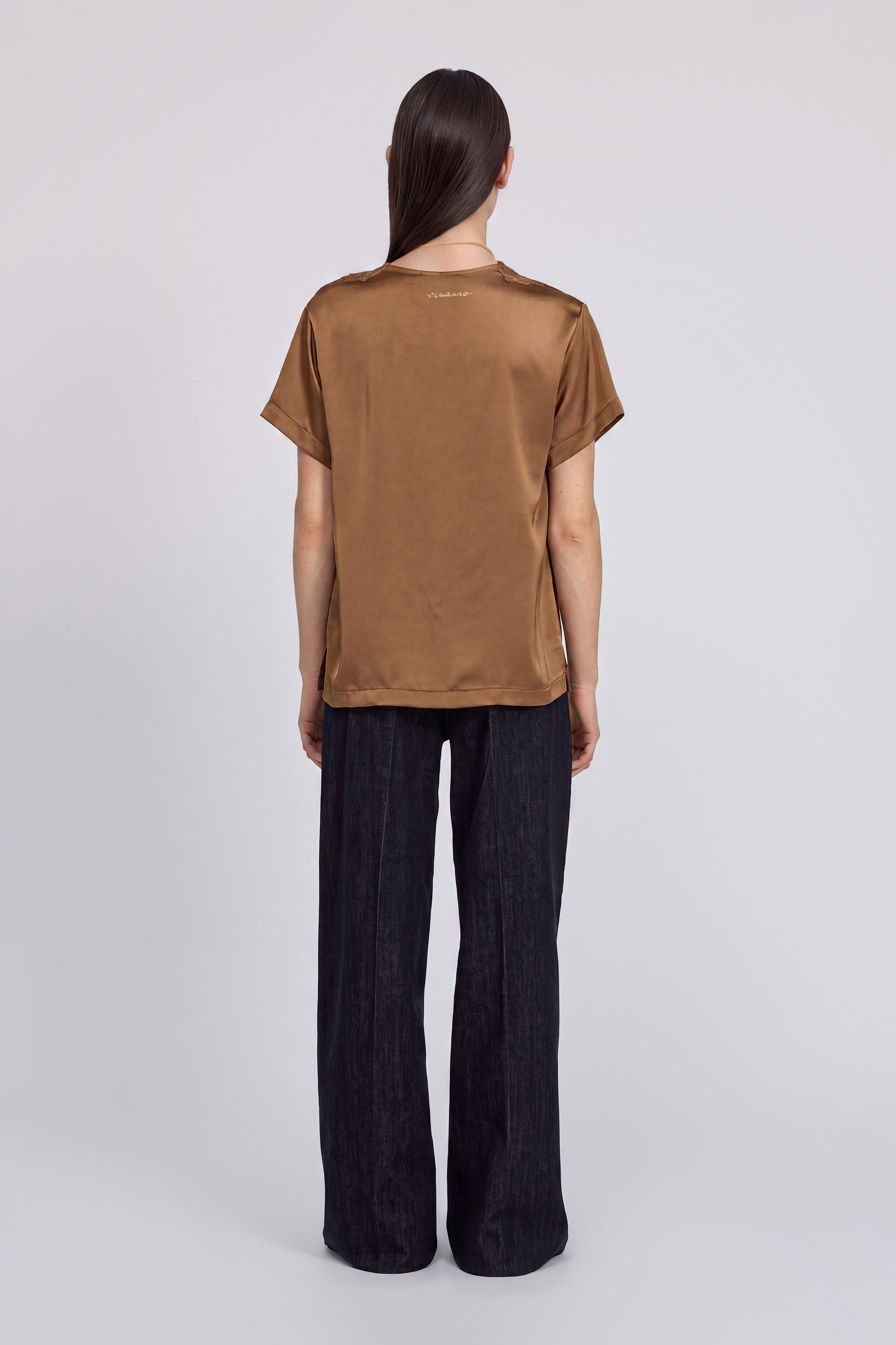 SATIN T-SHIRT WITH EMBROIDERED LACE