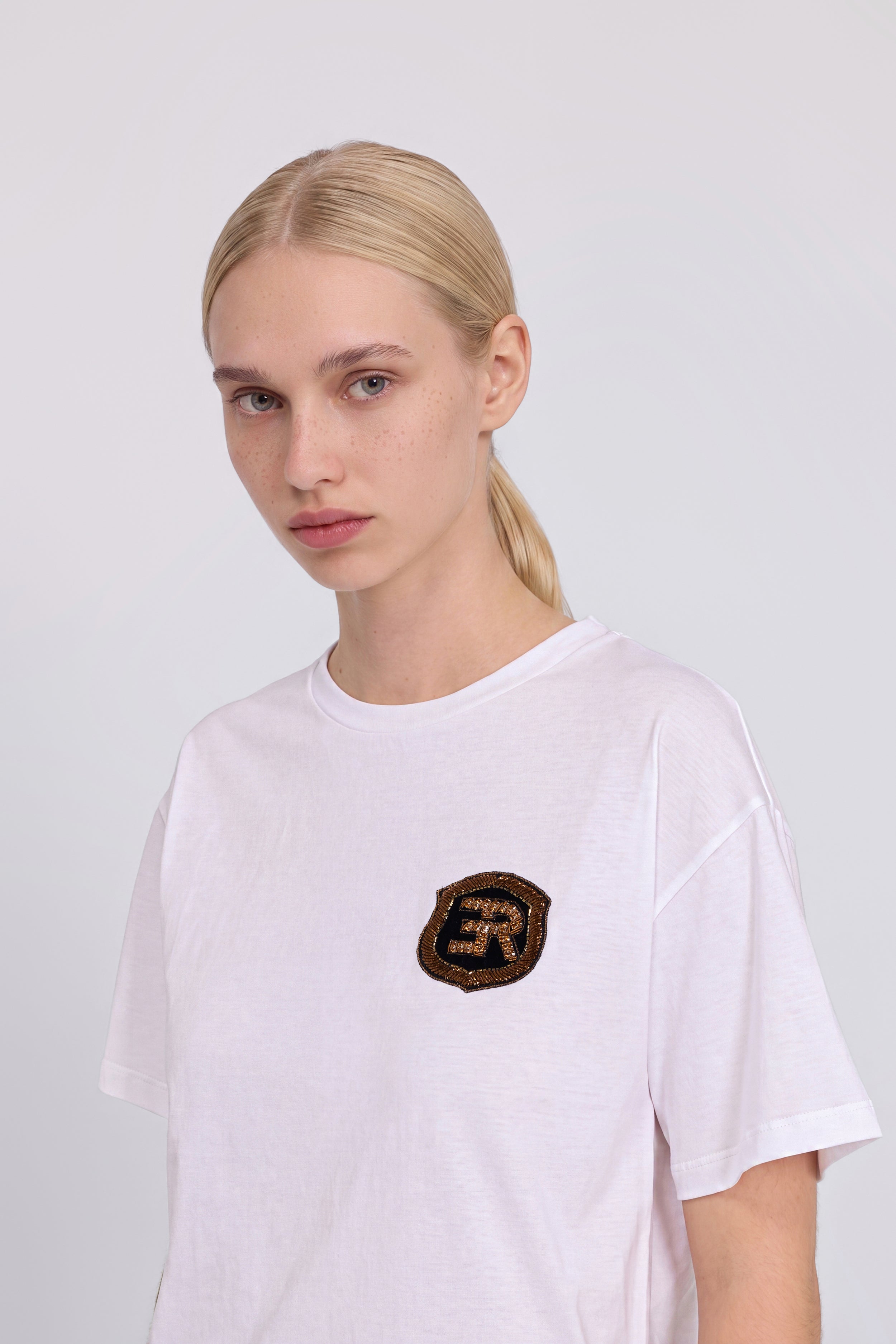 JERSEY T-SHIRT WITH JEWELLED LOGO PATCH