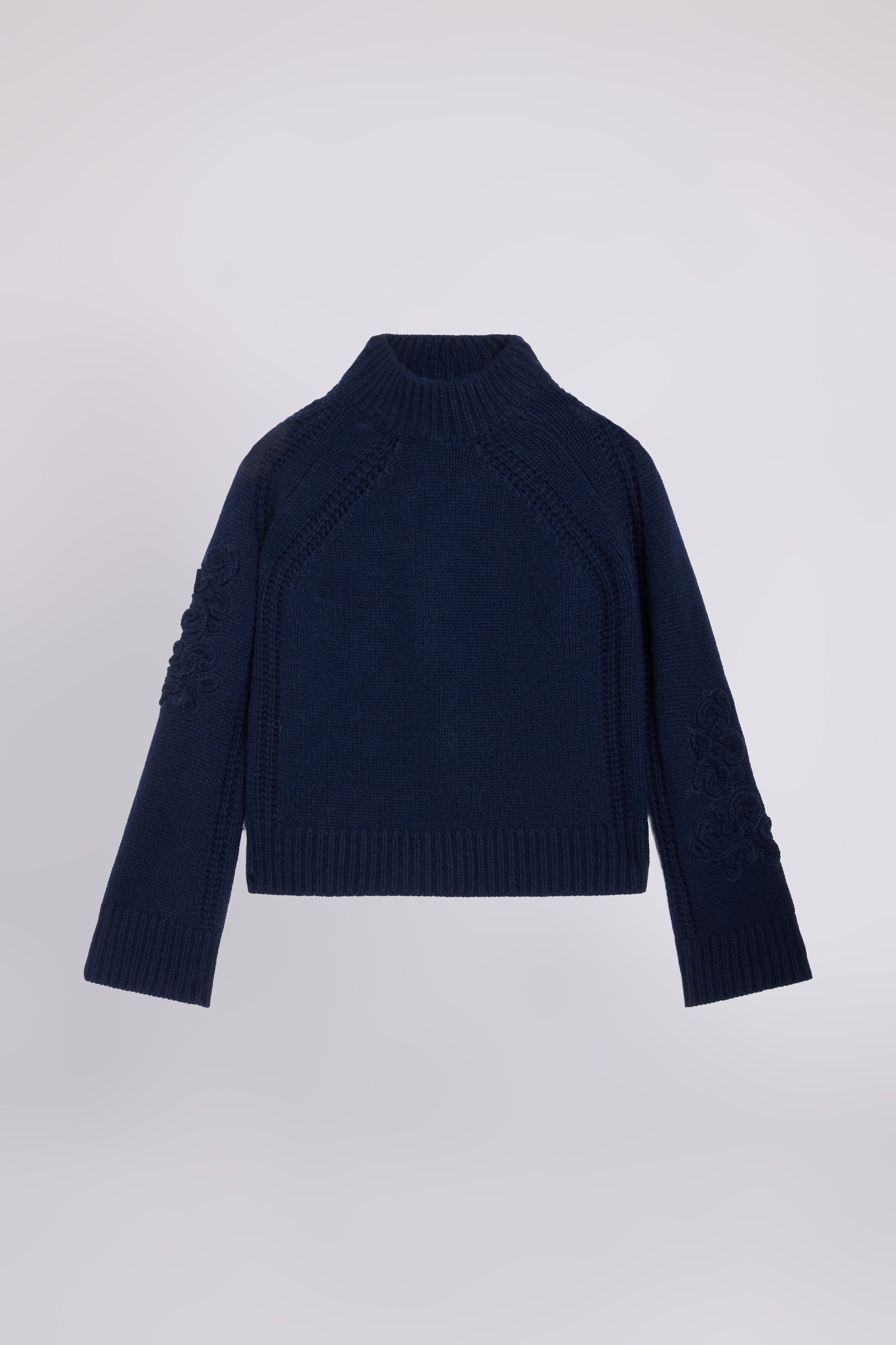 MAGLIA A COLLO ALTO IN MISTO CACHEMIRE CON RICAMI