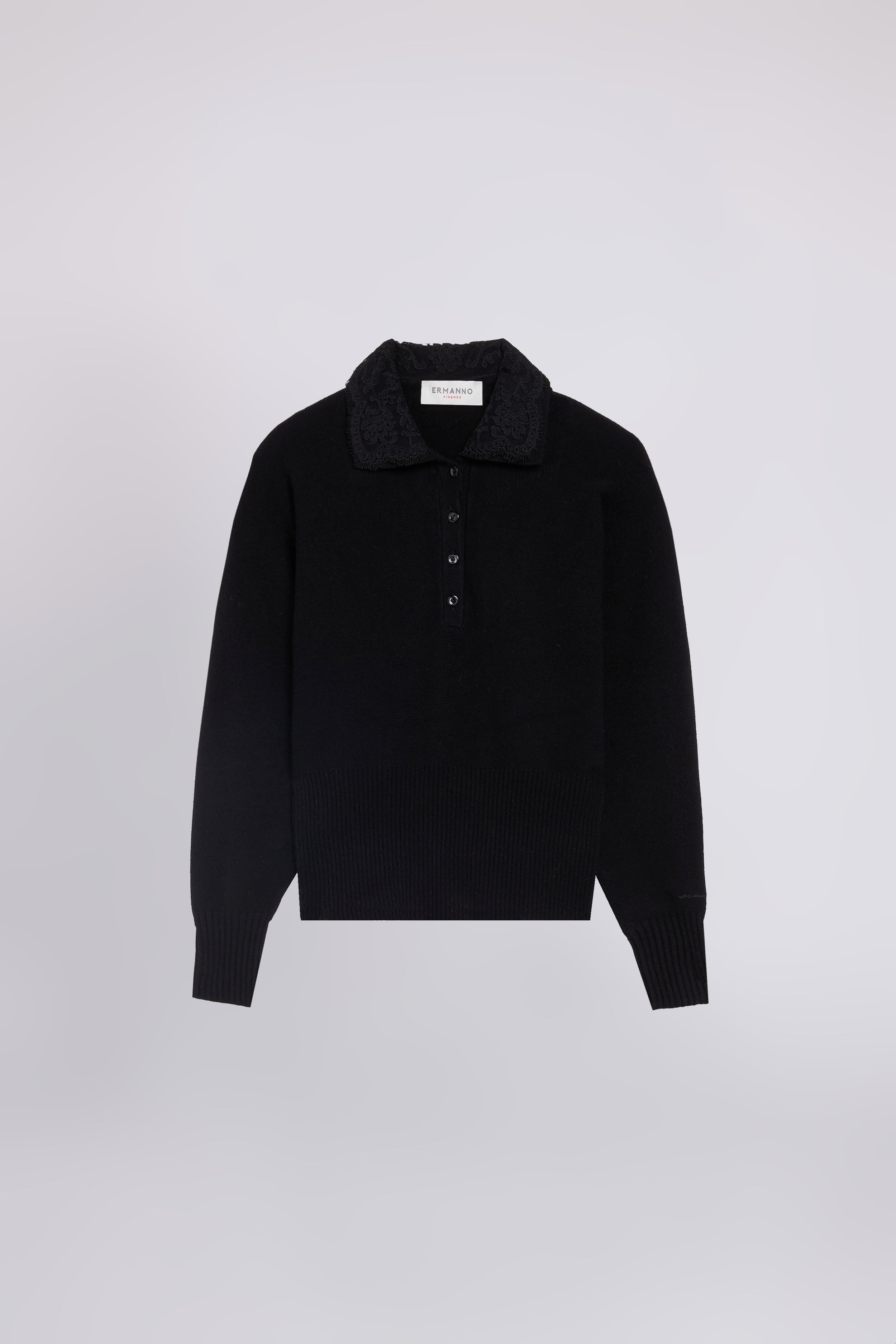 POLO EN MAILLE À COL EN DENTELLE BRODÉE