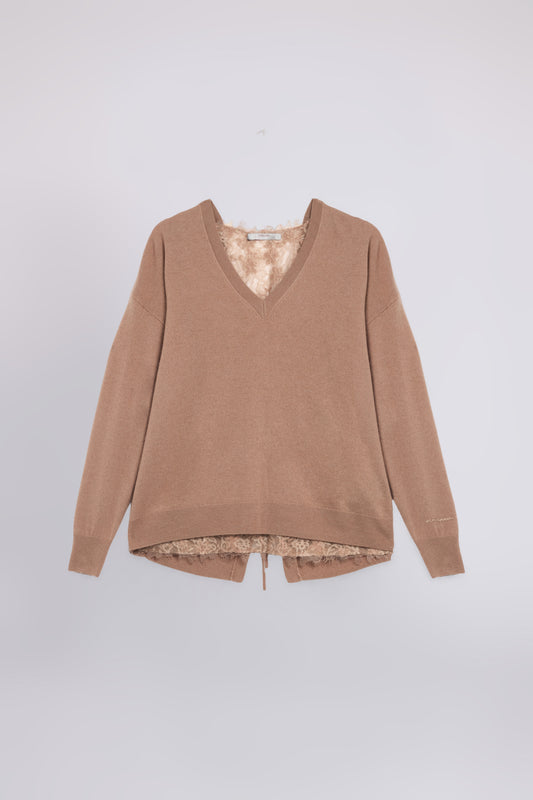WOOL AND CASHMERE SWEATER WITH LACE INSERT
