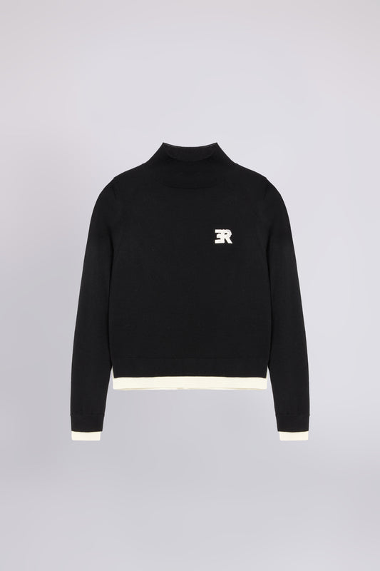 PULL COL HAUT BICOLORE EN MÉLANGE DE SOIE À LOGO BRODĖ