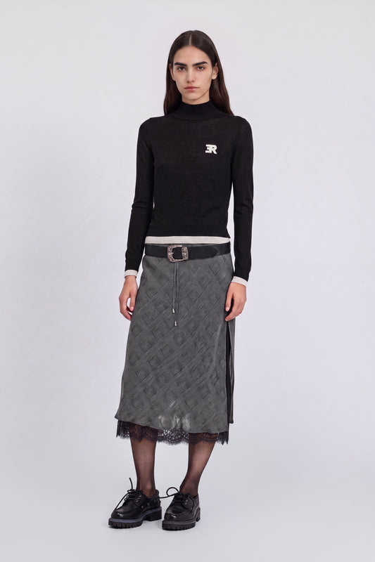 PULL COL HAUT BICOLORE EN MÉLANGE DE SOIE À LOGO BRODĖ