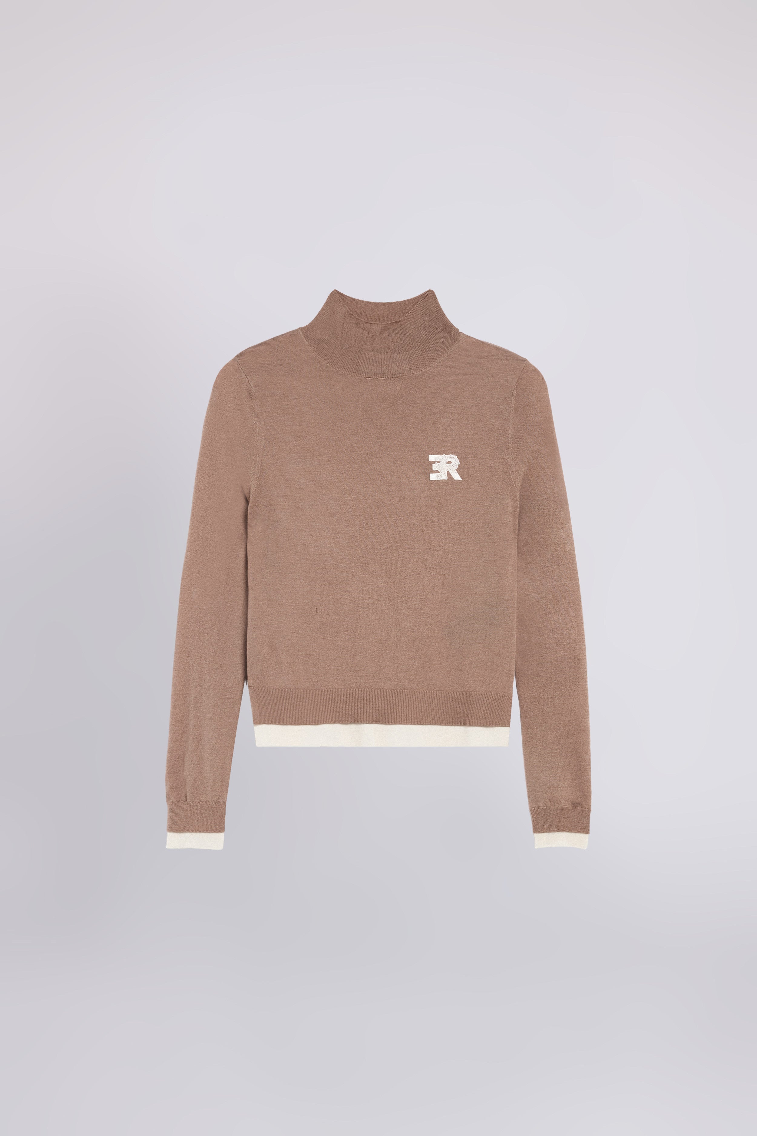PULL COL HAUT BICOLORE EN MÉLANGE DE SOIE À LOGO BRODĖ