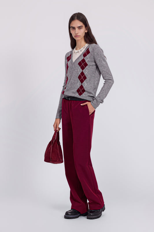 PULL EN MÉLANGE DE CACHEMIRE À MOTIF ARGYLE ET COL BIJOU