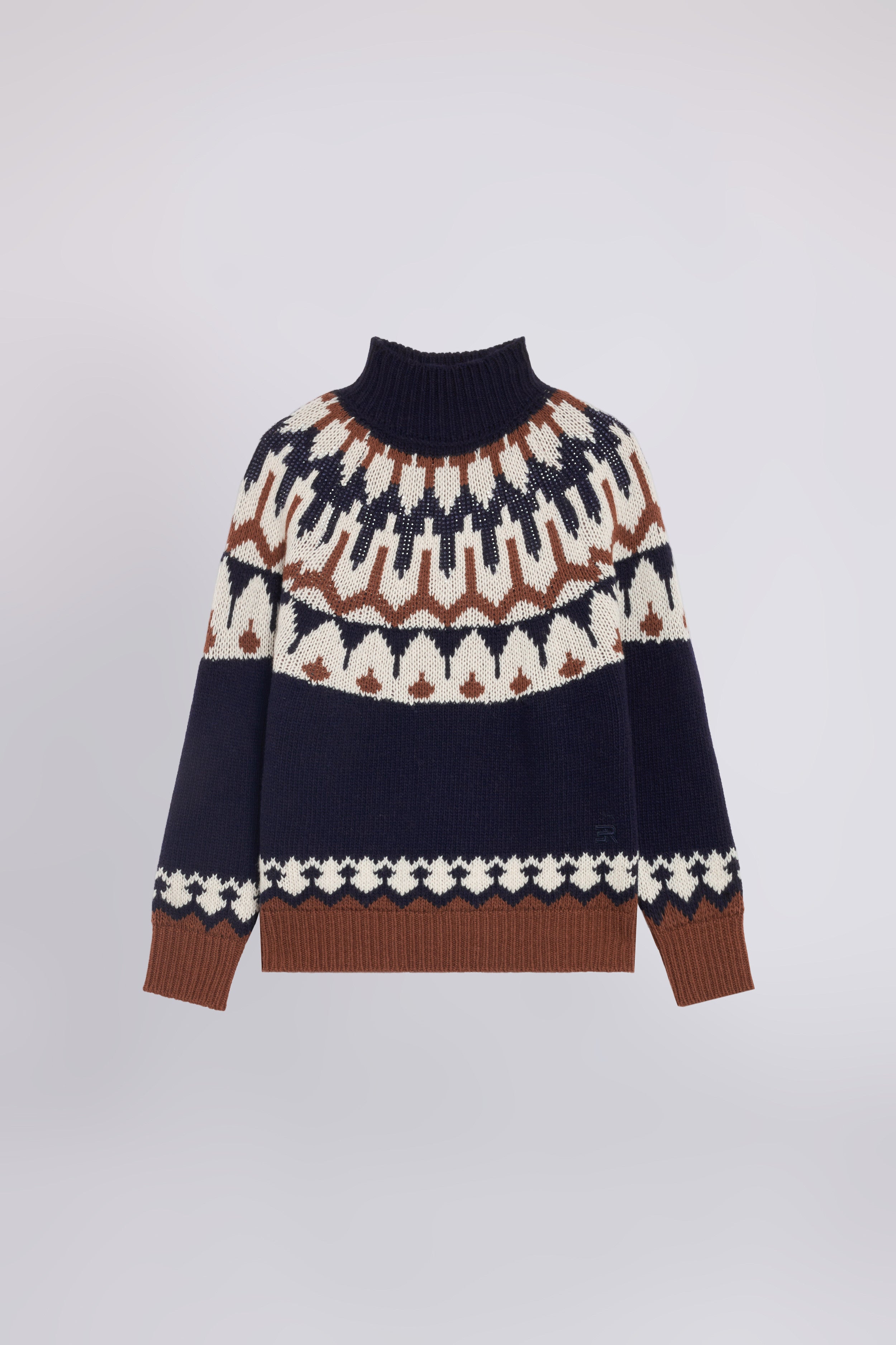 MAGLIA FAIR ISLE A COLLO ALTO CON CRISTALLI
