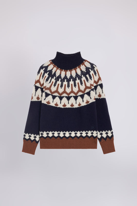 HIGH NECK FAIR ISLE SWEATER WITH CRYSTALS
