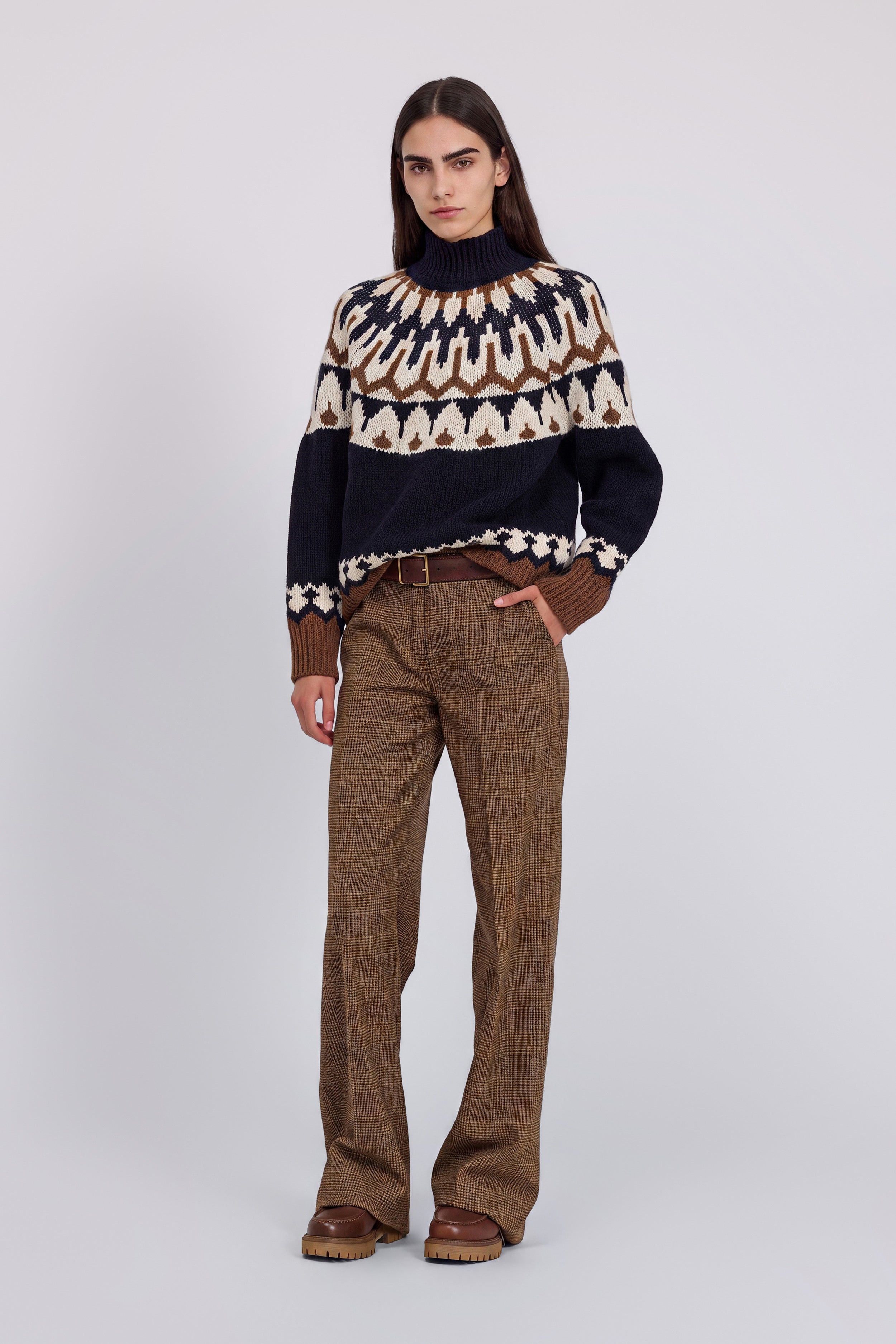 MAGLIA FAIR ISLE A COLLO ALTO CON CRISTALLI