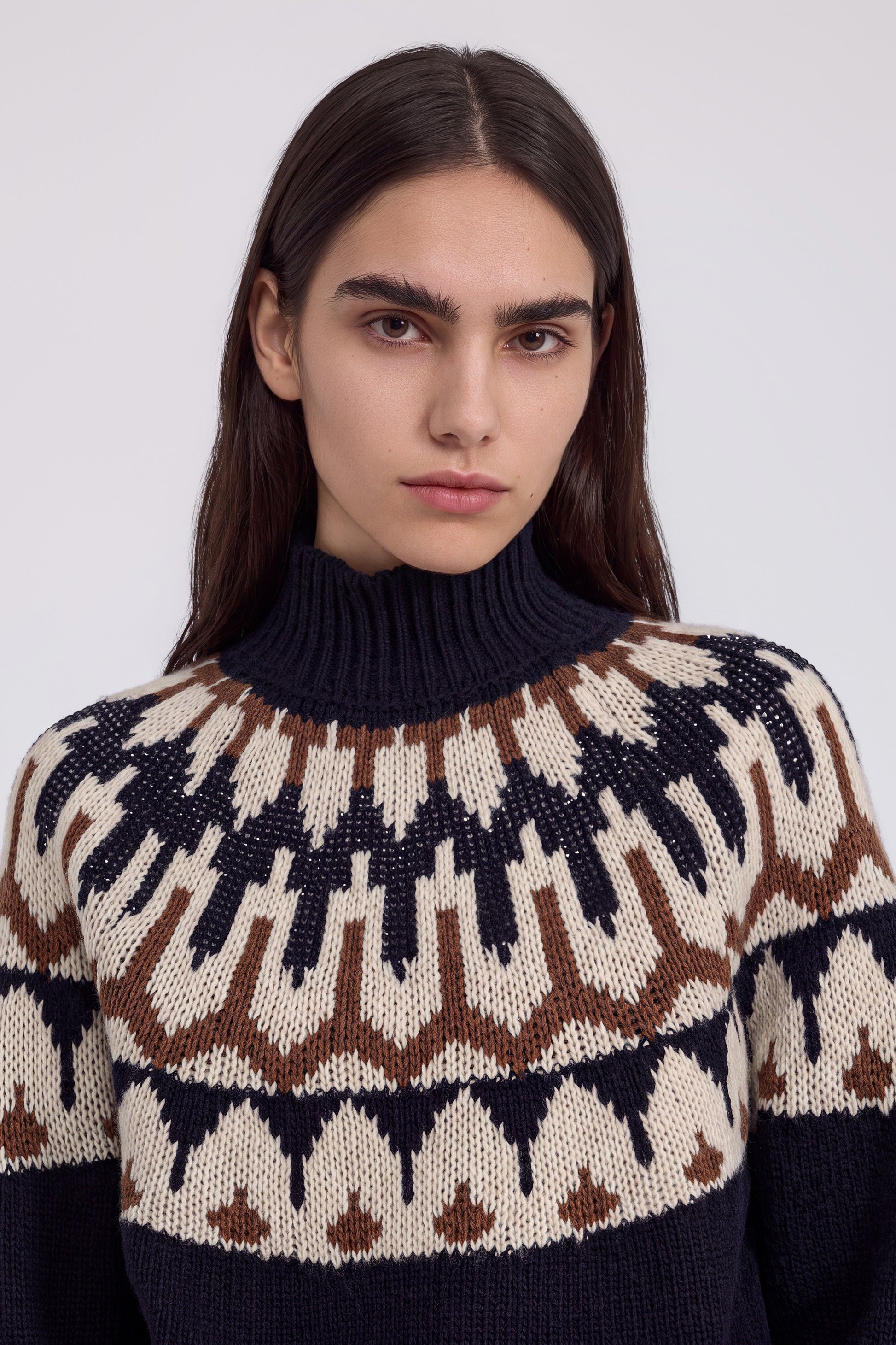 MAGLIA FAIR ISLE A COLLO ALTO CON CRISTALLI