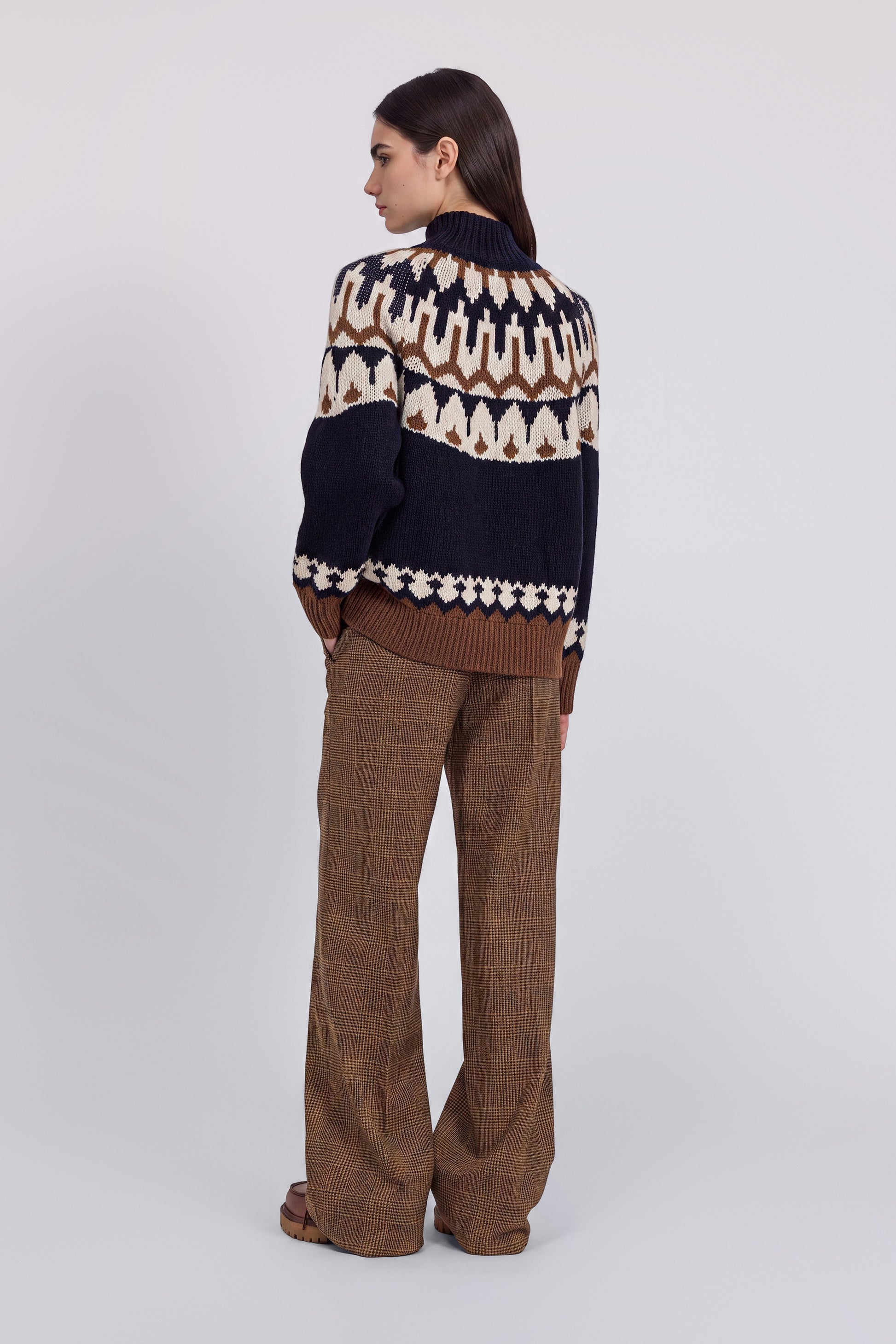 MAGLIA FAIR ISLE A COLLO ALTO CON CRISTALLI