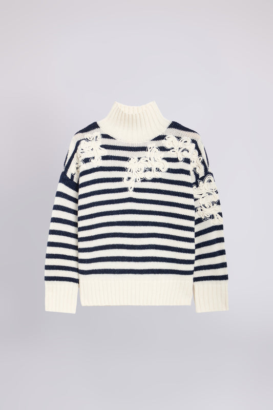 STRIPED CASHMERE BLEND SWEATER WITH CORNELY EMBROIDERY