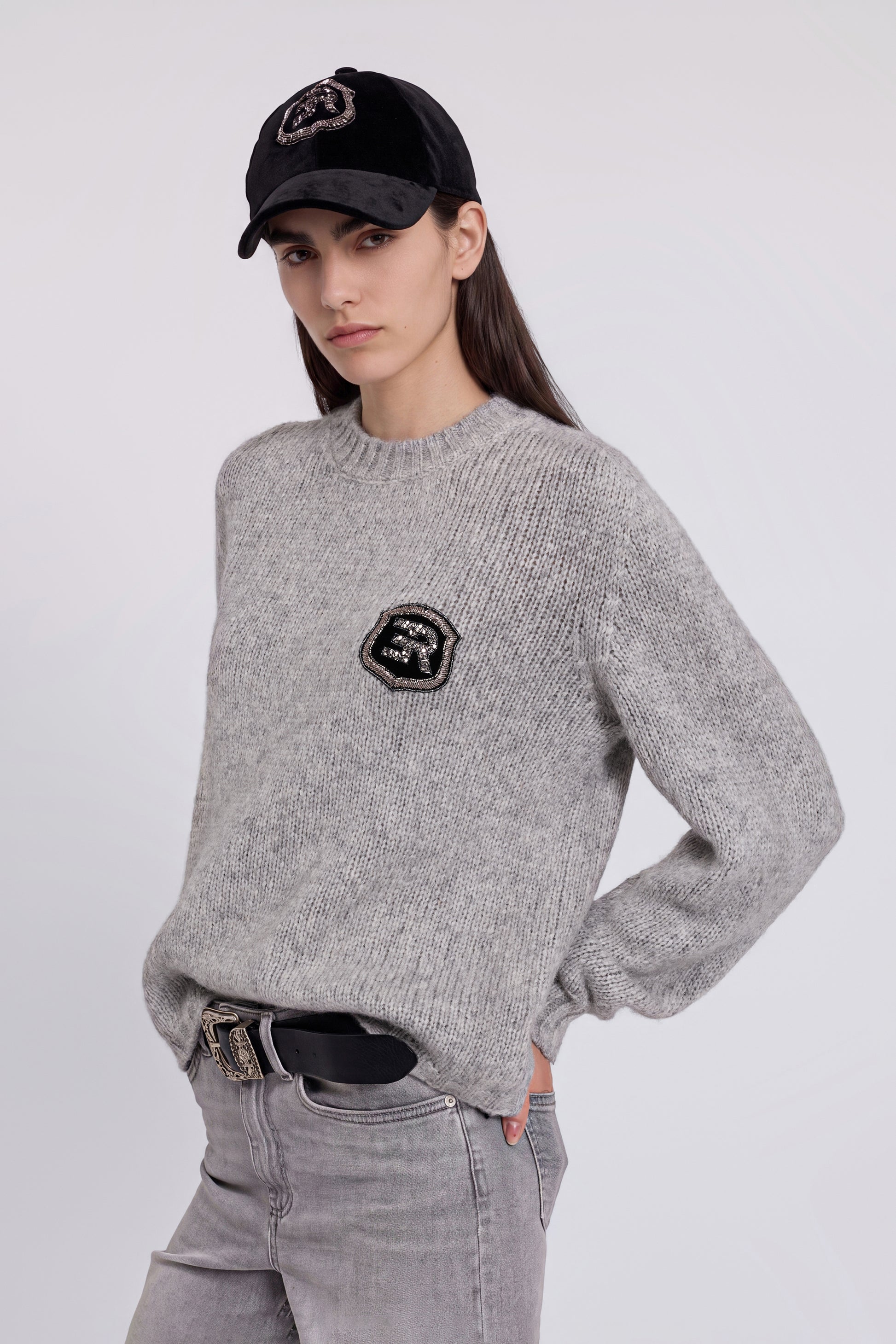 PULL EN MÉLANGE DE MOHAIR AVEC LOGO BIJOU