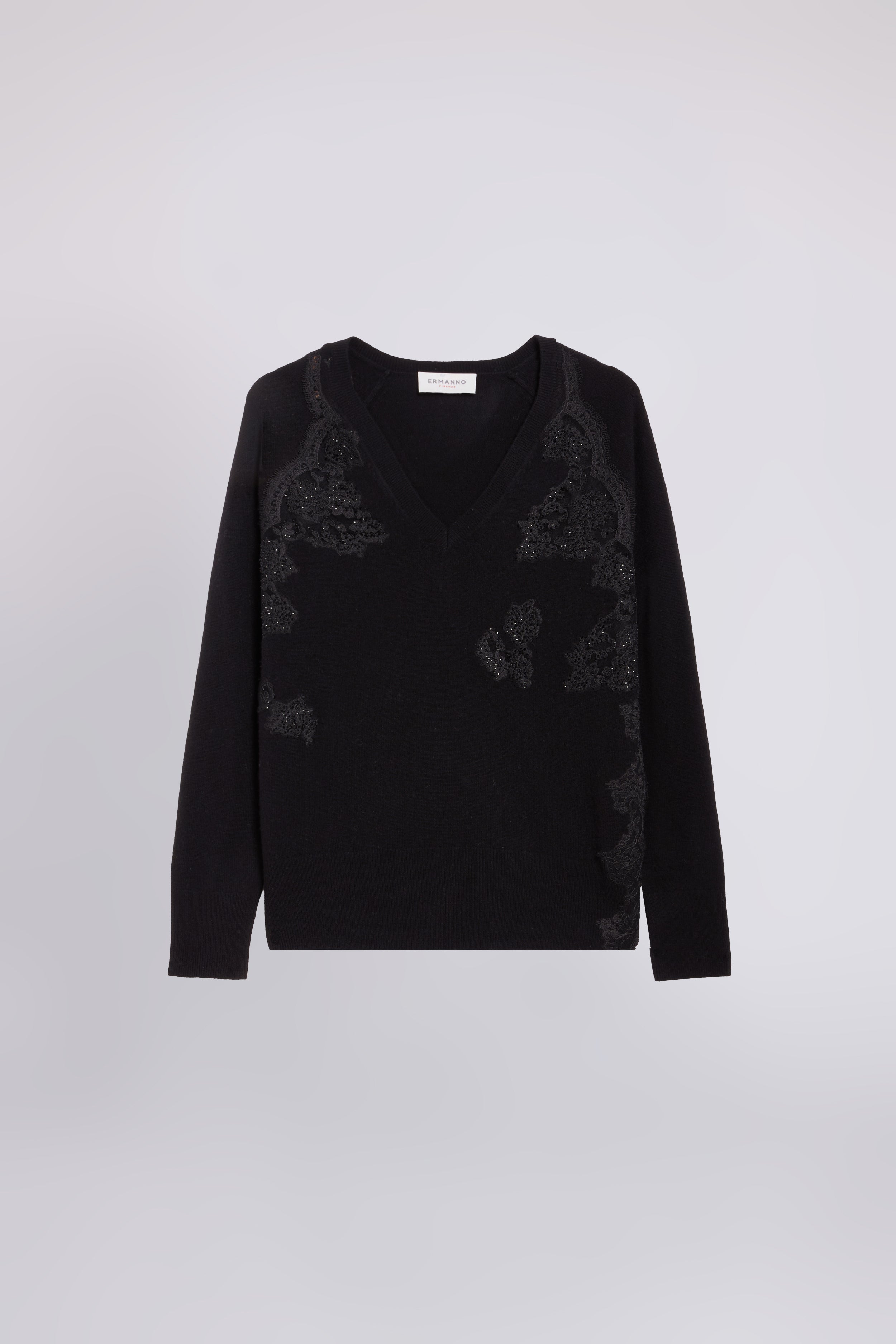 PULL COL V AVEC DENTELLE ET MICRO CRISTAUX