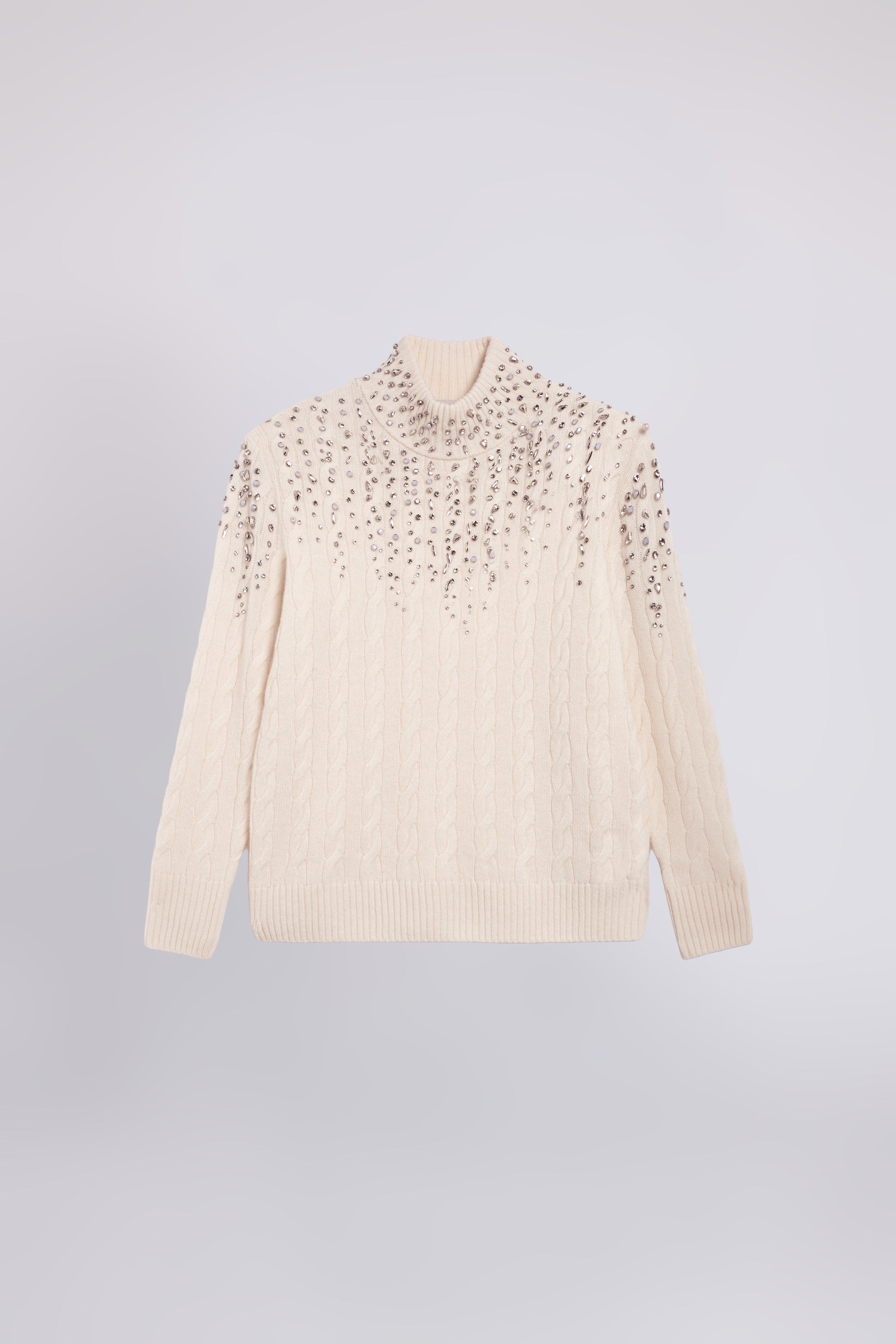 PULL À TRICOT EN CACHEMIRE MÉLANGÉE AVEC COL ROULÉ ET CRISTAUX