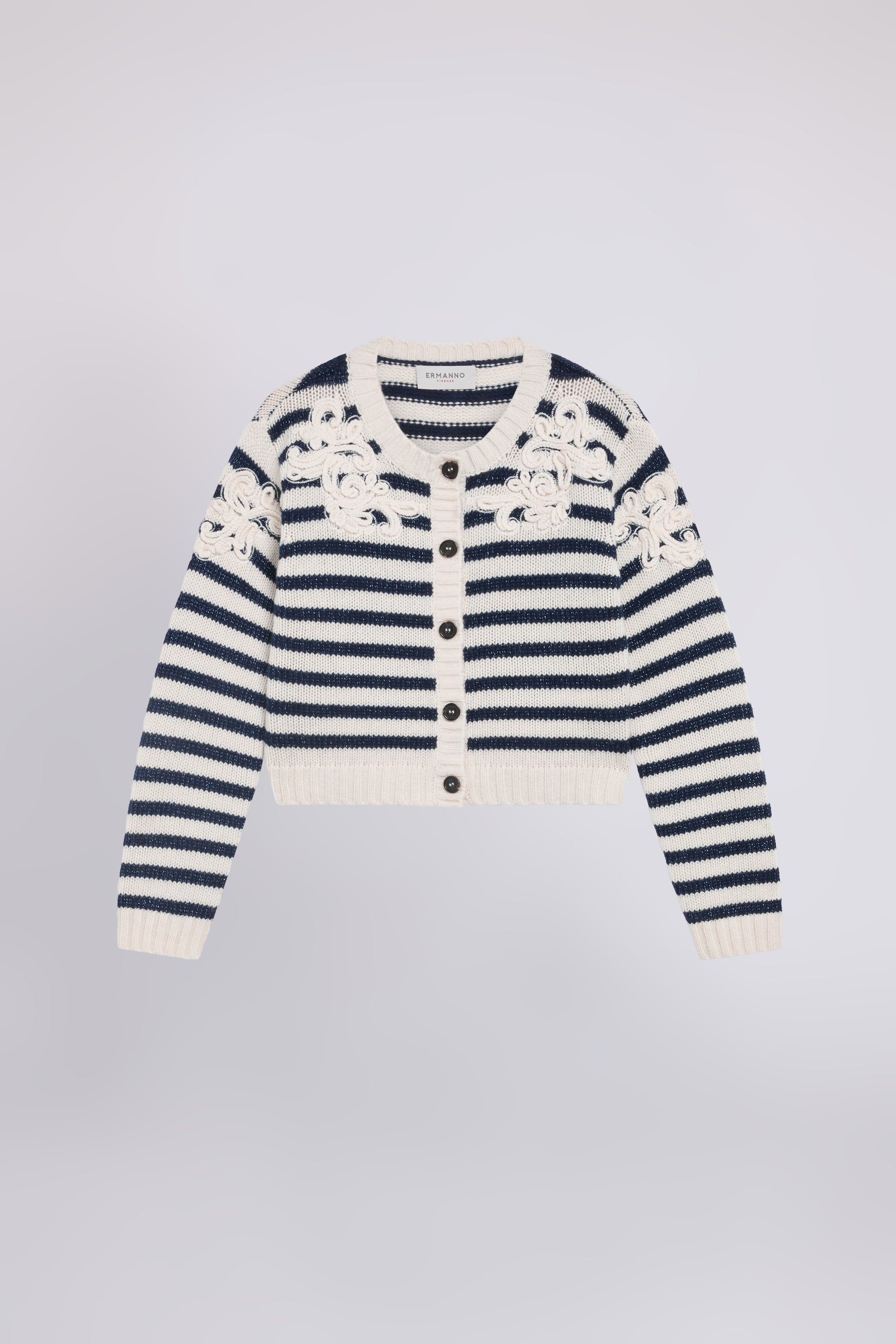 CARDIGAN RAYÉ EN LAINE ET CACHEMIRE AVEC BRODERIES CORNELLY