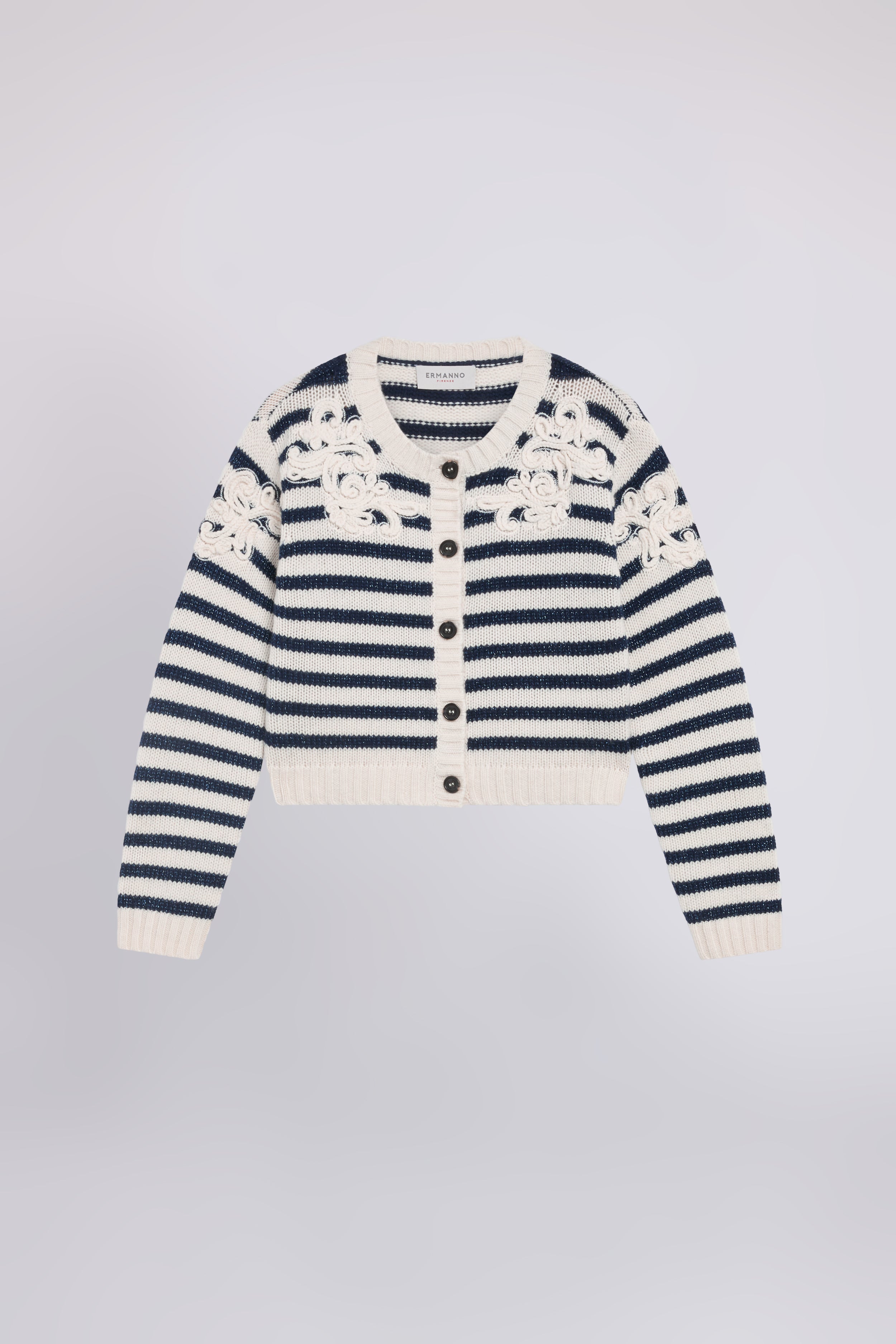 CARDIGAN RAYÉ EN LAINE ET CACHEMIRE AVEC BRODERIES CORNELLY