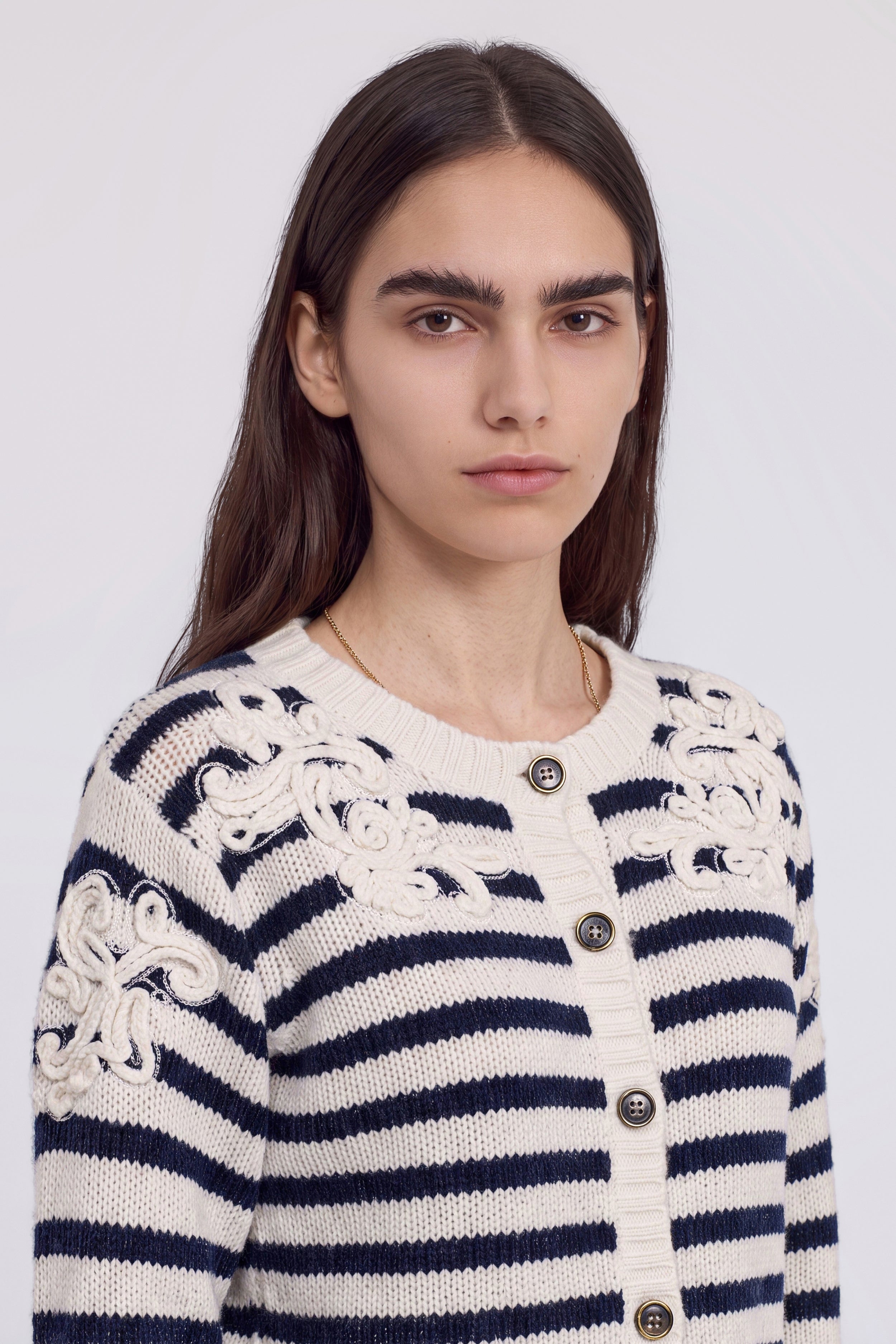 CARDIGAN RAYÉ EN LAINE ET CACHEMIRE AVEC BRODERIES CORNELLY