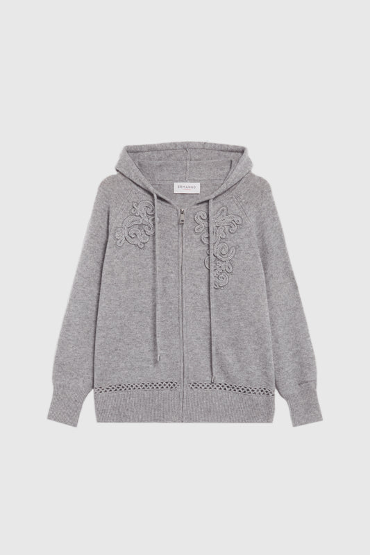 WOOL AND CASHMERE CARDIGAN WITH ZIP AND EMBROIDERY