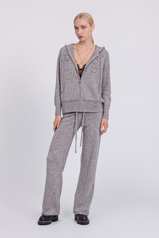 WOOL AND CASHMERE CARDIGAN WITH ZIP AND EMBROIDERY
