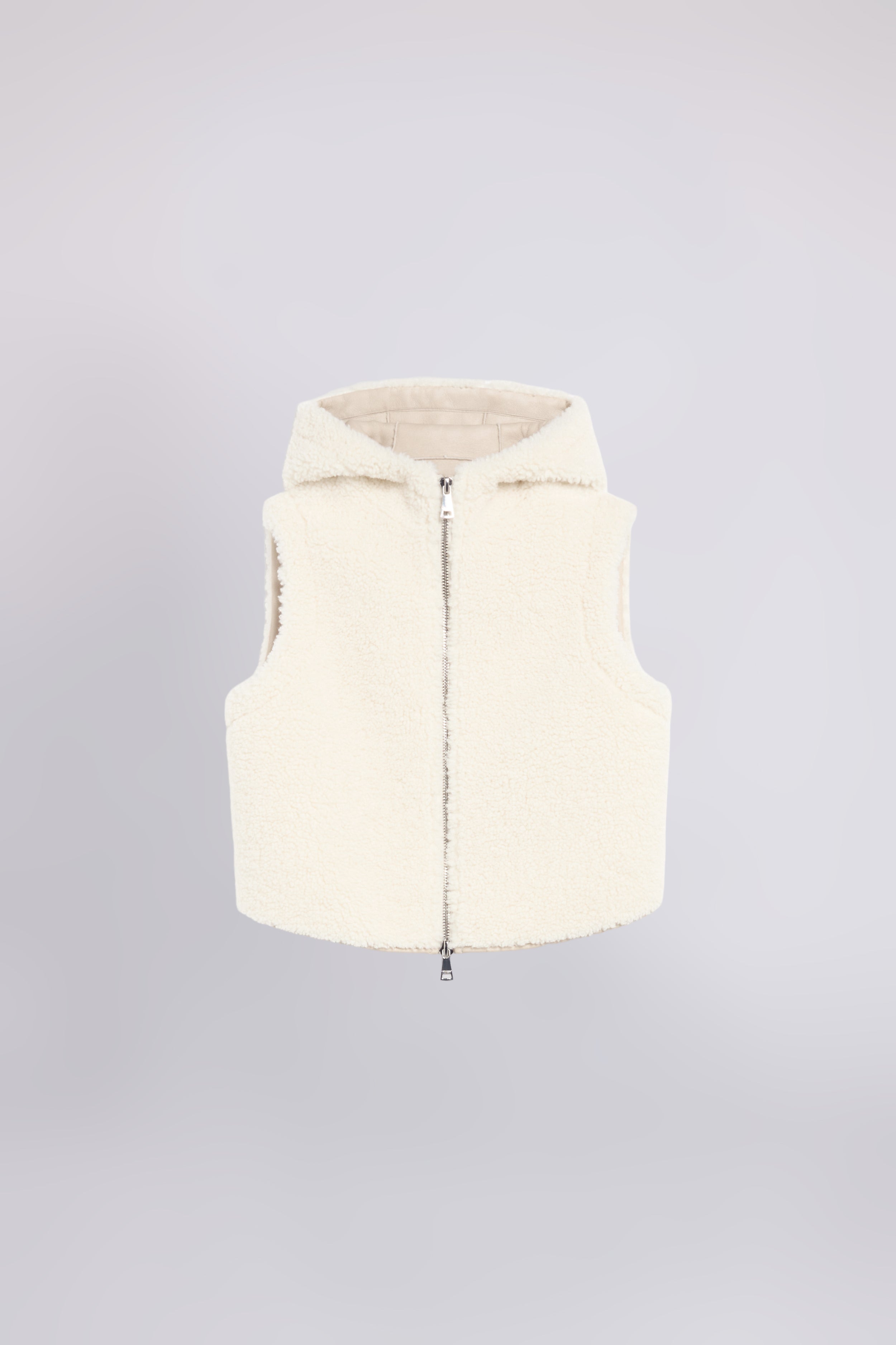FAUX SHEEPSKIN HOODED WAISTCOAT WITH ZIP