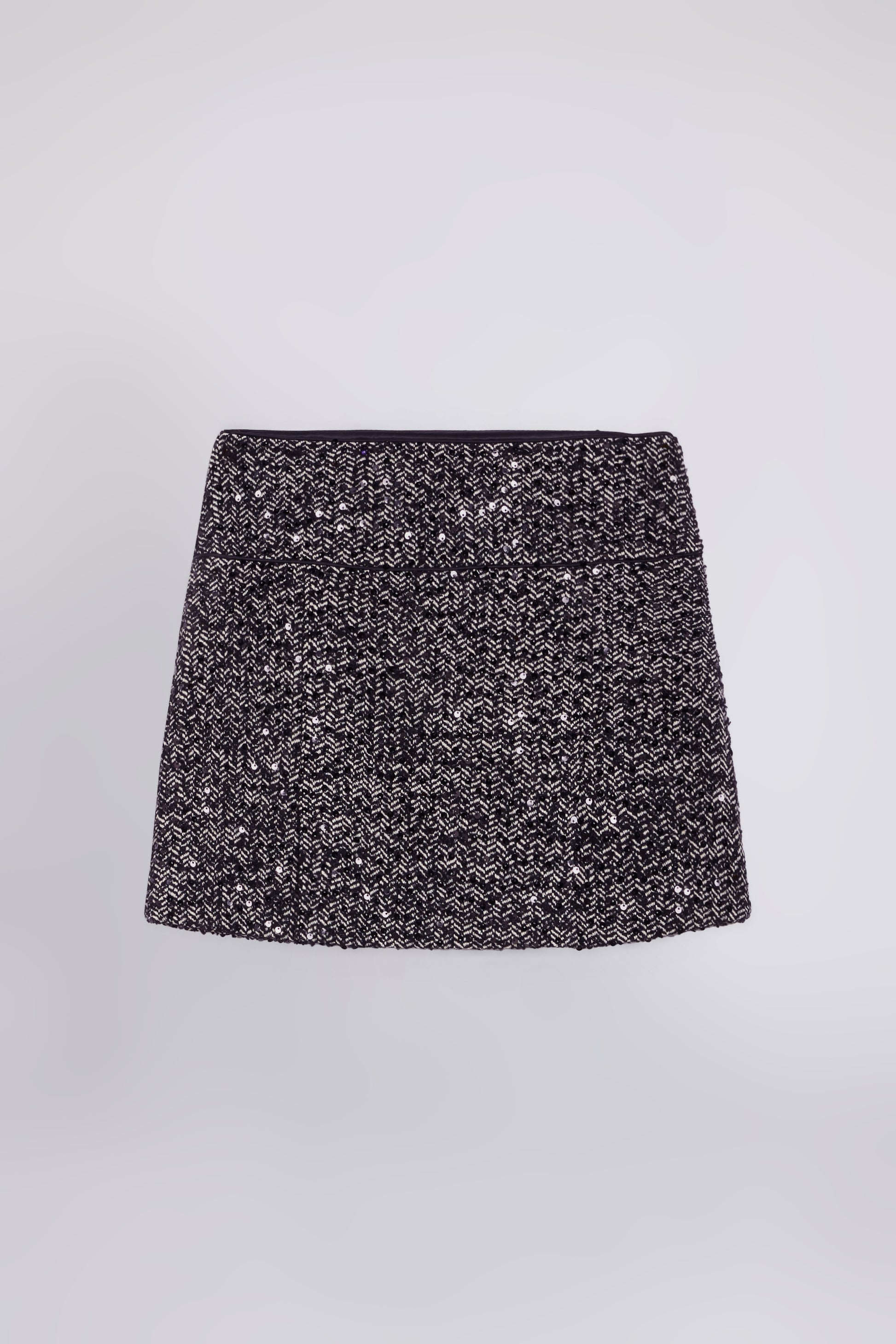 HERRINGBONE TWEED MINI SKIRT WITH SEQUINS