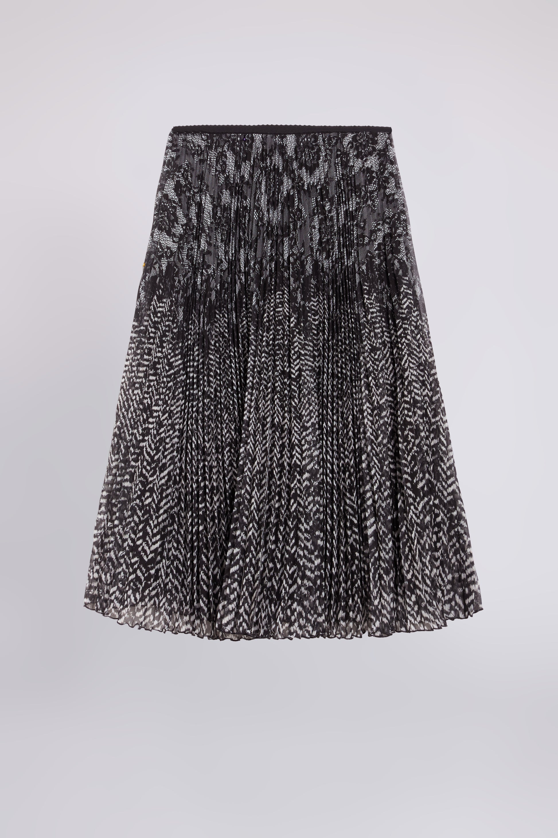 PLEATED SKIRT WITH HERRINGBONE TWEED PRINT AND LACE
