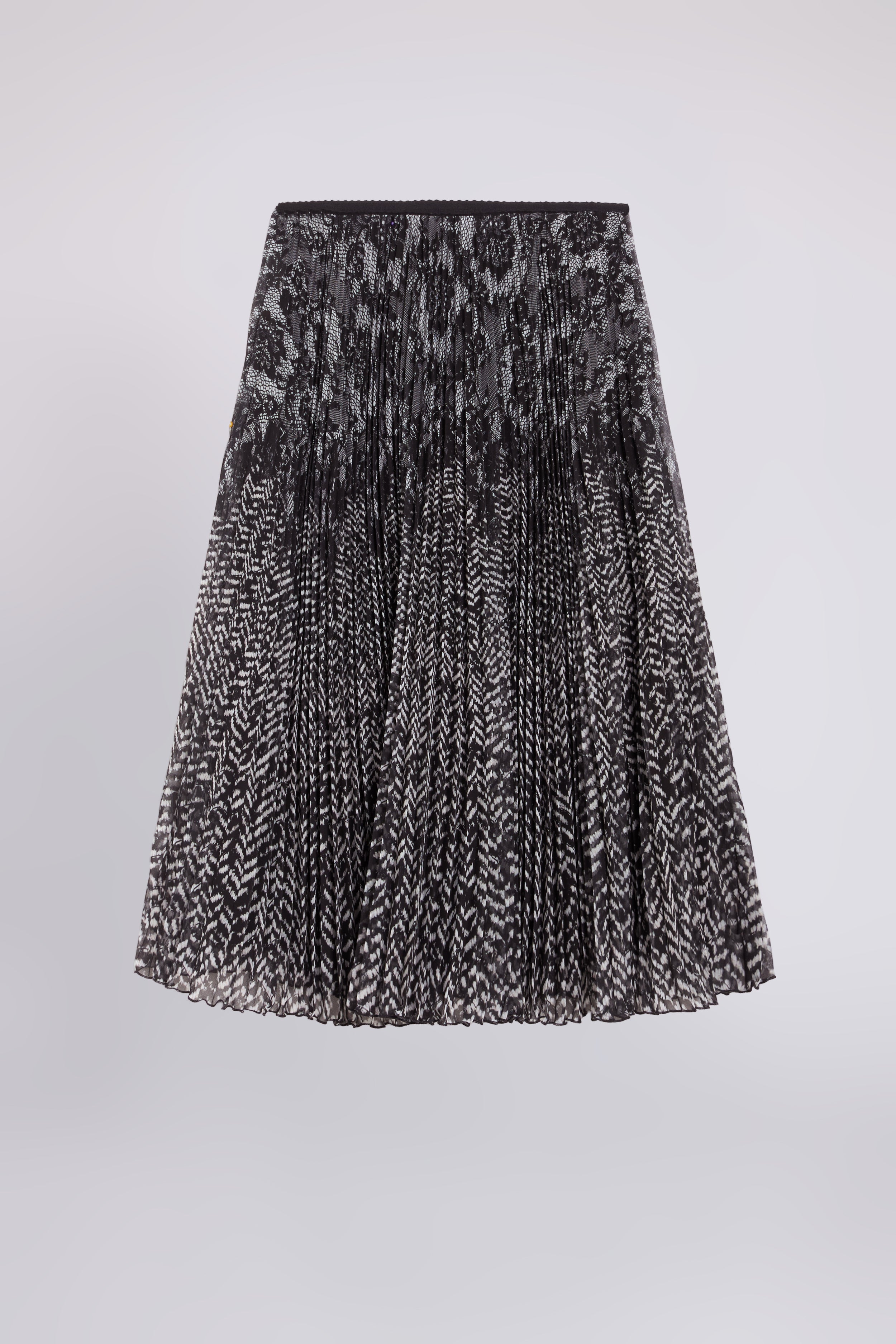 PLEATED SKIRT WITH HERRINGBONE TWEED PRINT AND LACE