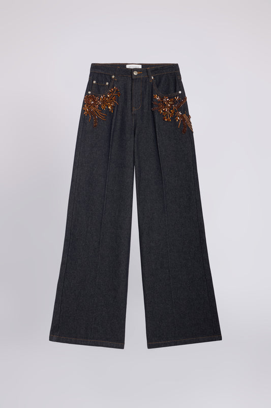 JEANS FLARE CON RICAMI GIOIELLO
